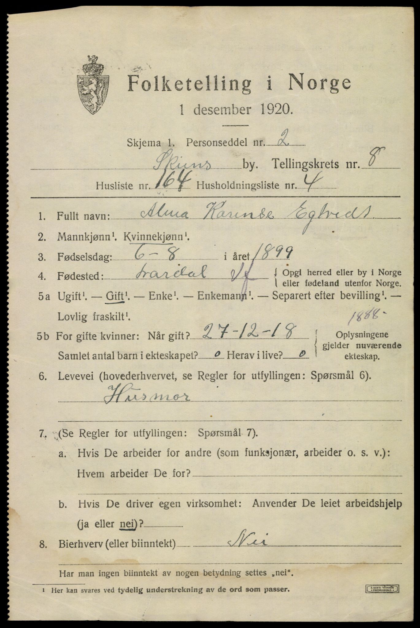 SAKO, 1920 census for Skien, 1920, p. 29606