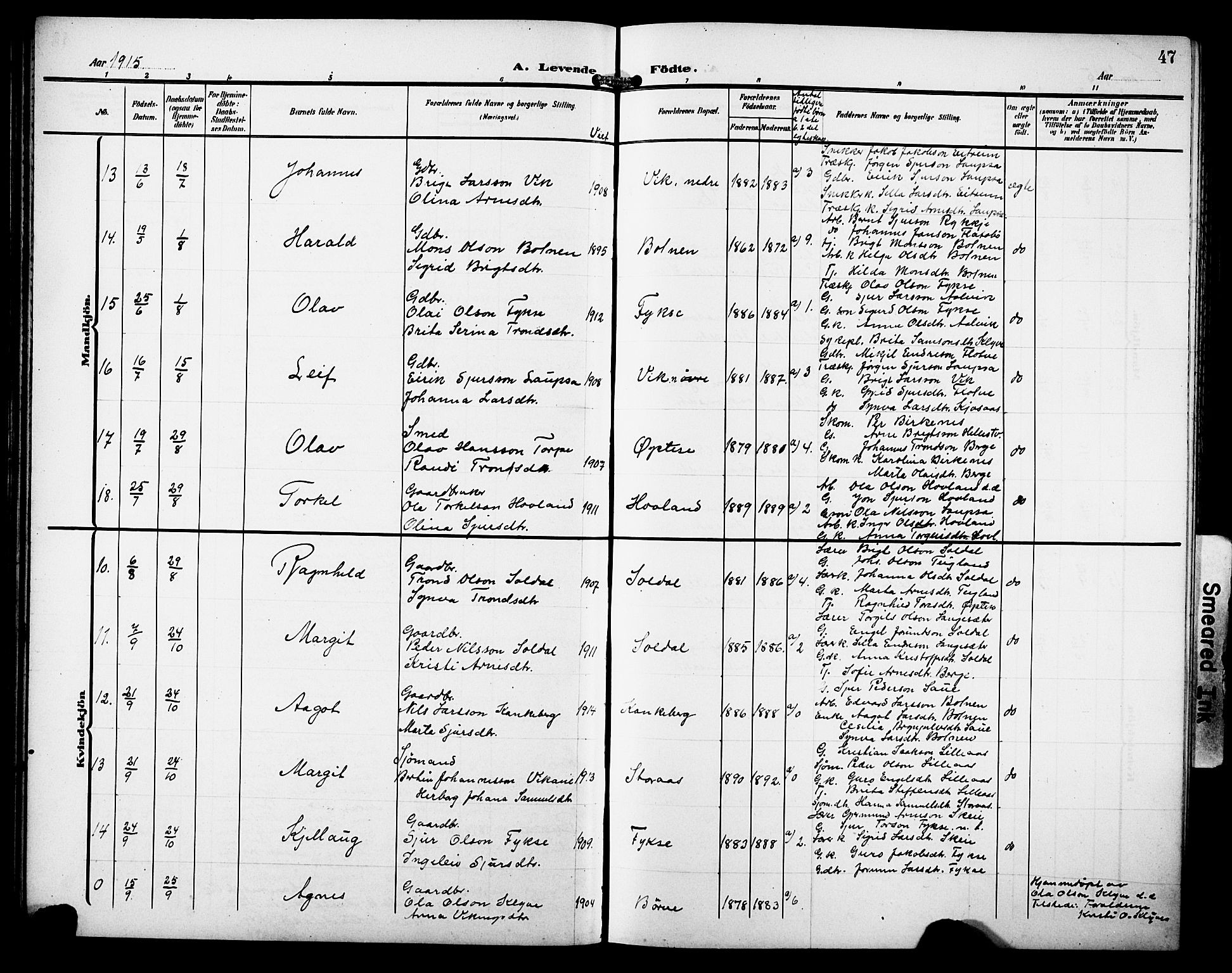 Kvam sokneprestembete, AV/SAB-A-76201/H/Hab: Parish register (copy) no. C 4, 1906-1931, p. 47