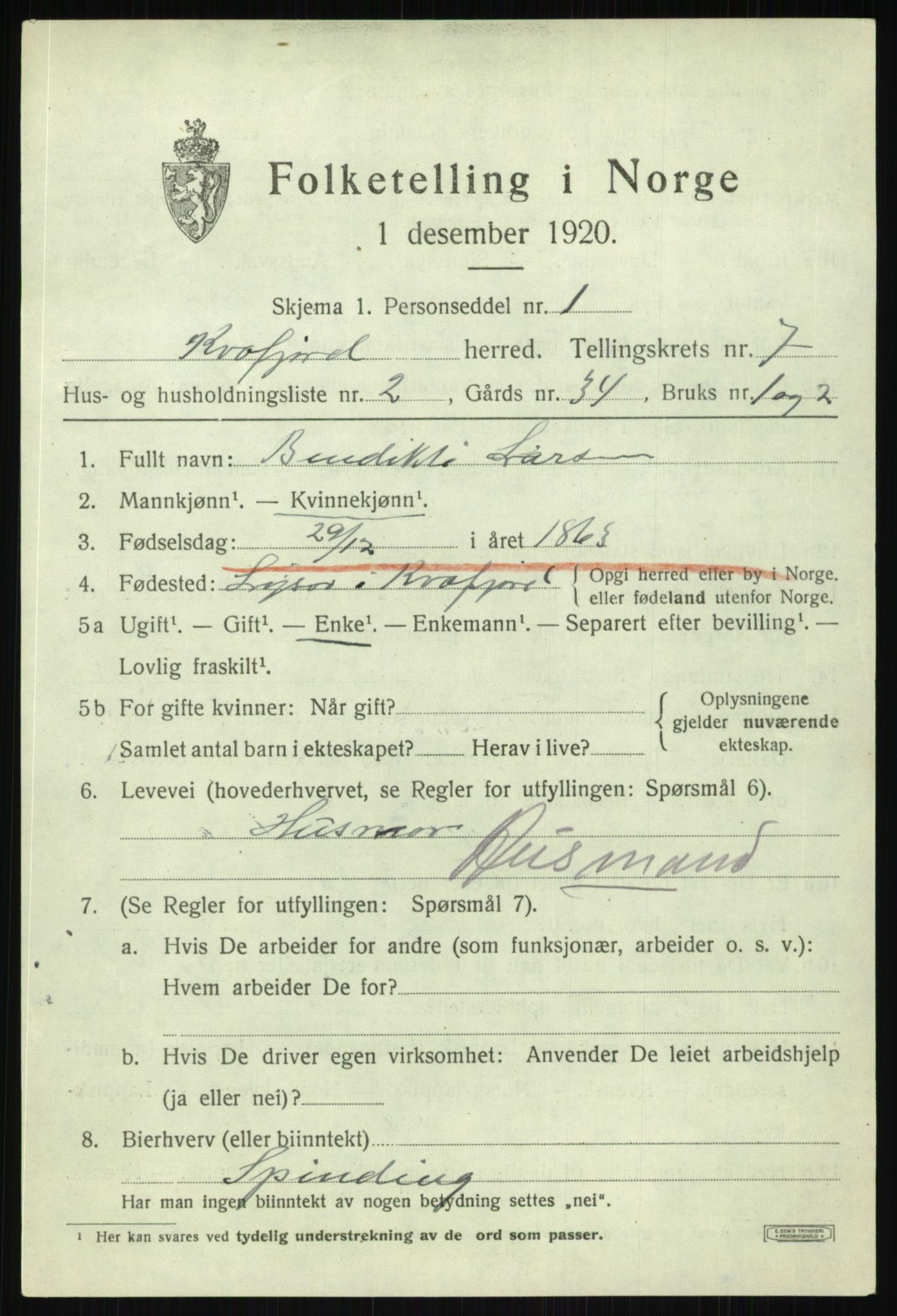 SATØ, 1920 census for Kvæfjord, 1920, p. 3475