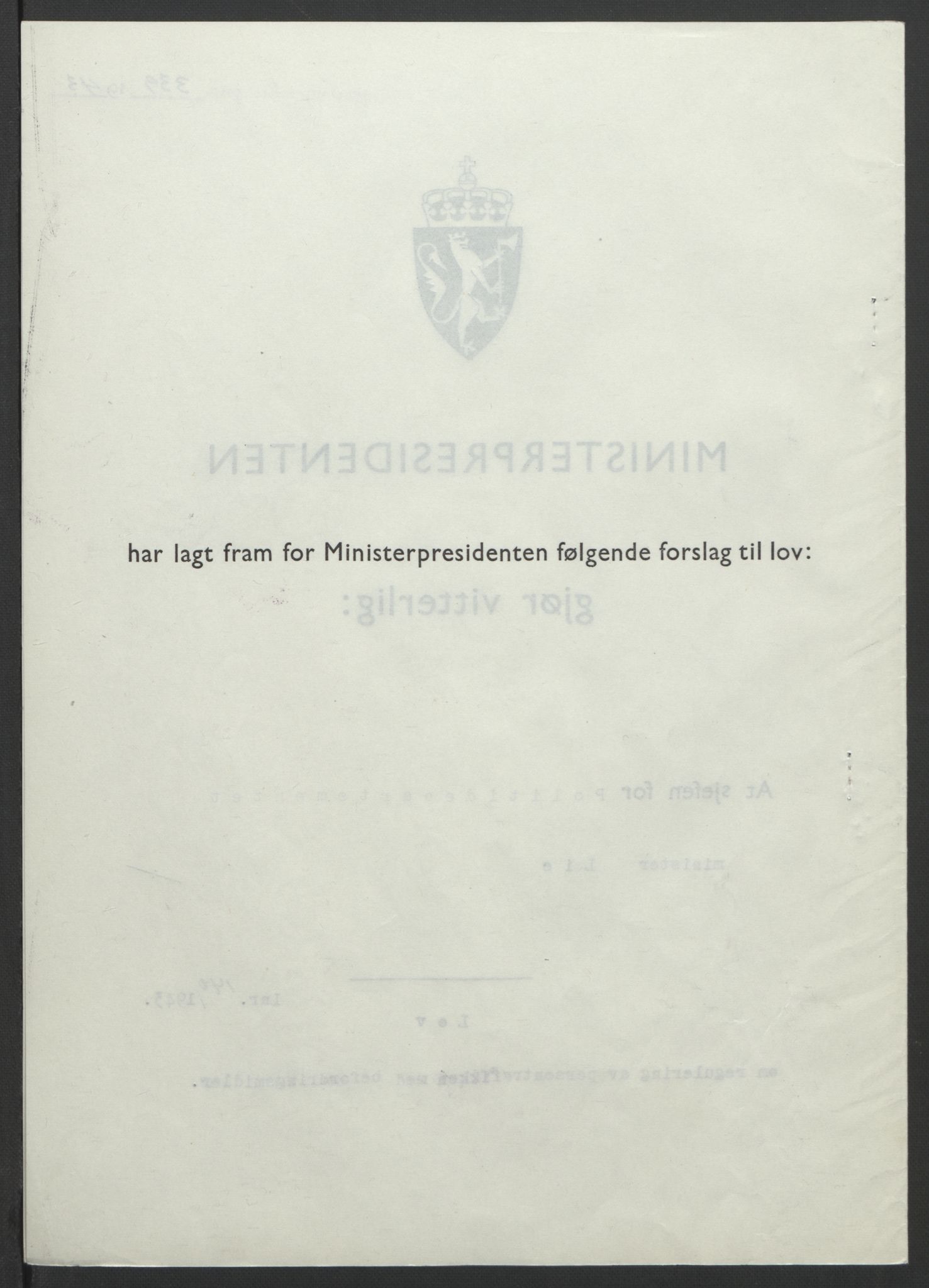 NS-administrasjonen 1940-1945 (Statsrådsekretariatet, de kommisariske statsråder mm), RA/S-4279/D/Db/L0099: Lover, 1943, p. 653