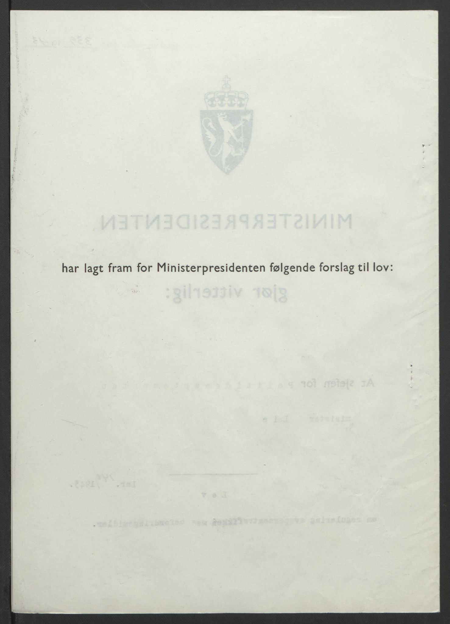 NS-administrasjonen 1940-1945 (Statsrådsekretariatet, de kommisariske statsråder mm), AV/RA-S-4279/D/Db/L0099: Lover, 1943, p. 653