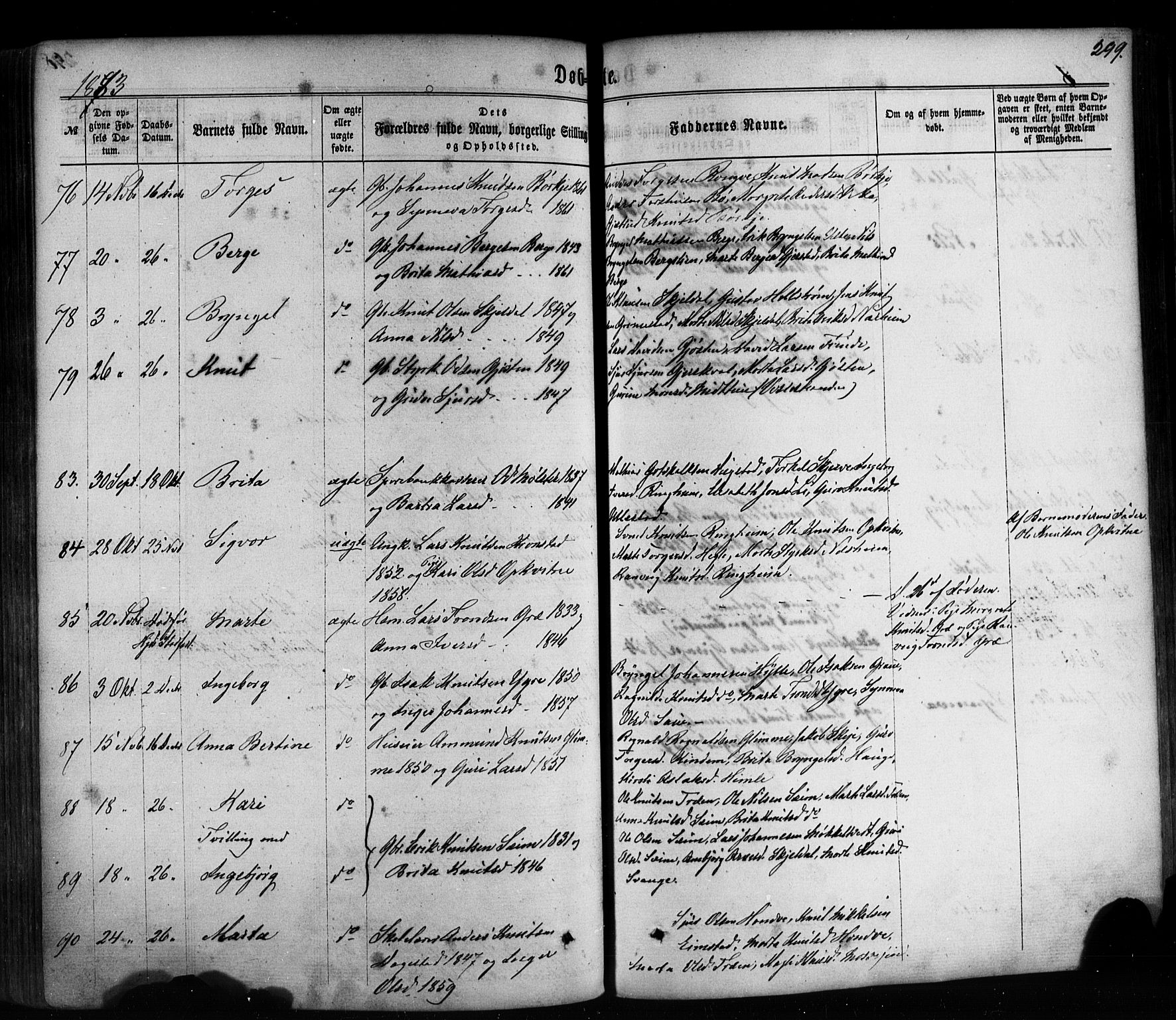 Voss sokneprestembete, AV/SAB-A-79001/H/Haa: Parish register (official) no. A 17, 1863-1886, p. 299