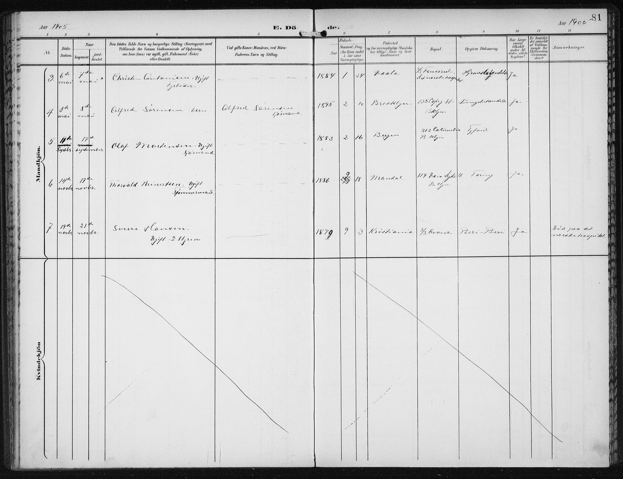 Den norske sjømannsmisjon i utlandet/New York, AV/SAB-SAB/PA-0110/H/Ha/L0005: Parish register (official) no. A 5, 1902-1908, p. 81