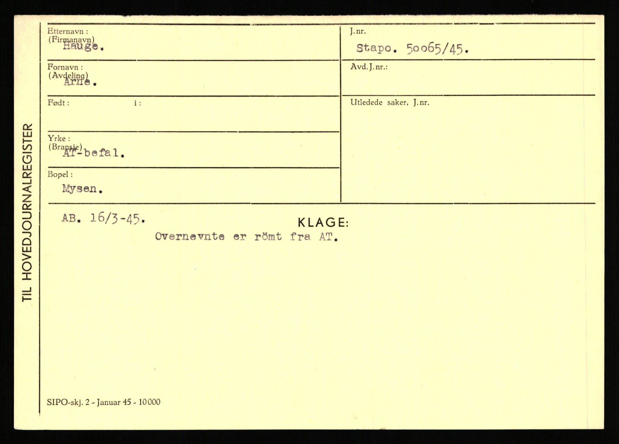 Statspolitiet - Hovedkontoret / Osloavdelingen, AV/RA-S-1329/C/Ca/L0006: Hanche - Hokstvedt, 1943-1945, p. 2239