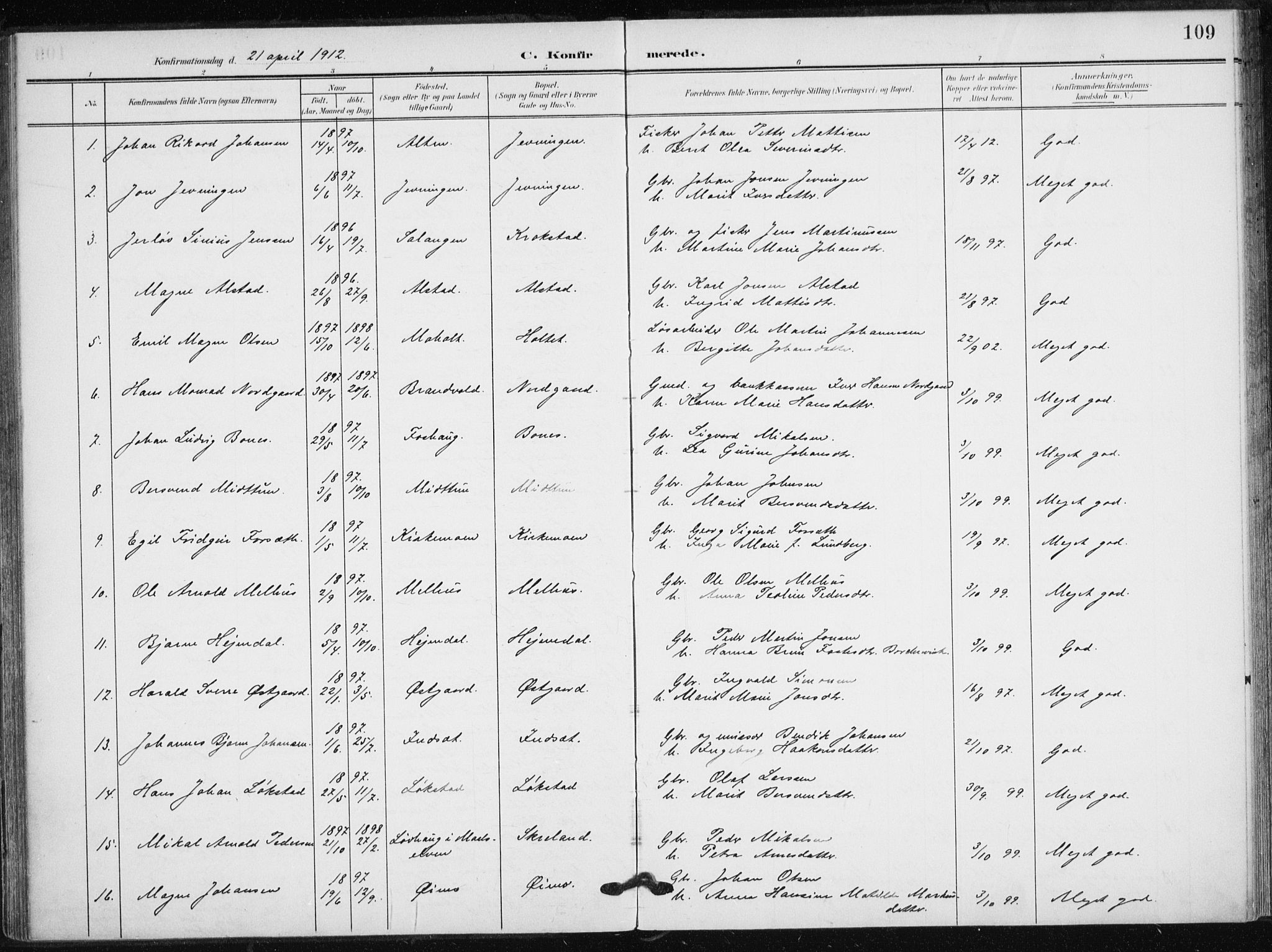 Målselv sokneprestembete, SATØ/S-1311/G/Ga/Gaa/L0013kirke: Parish register (official) no. 13, 1903-1919, p. 109