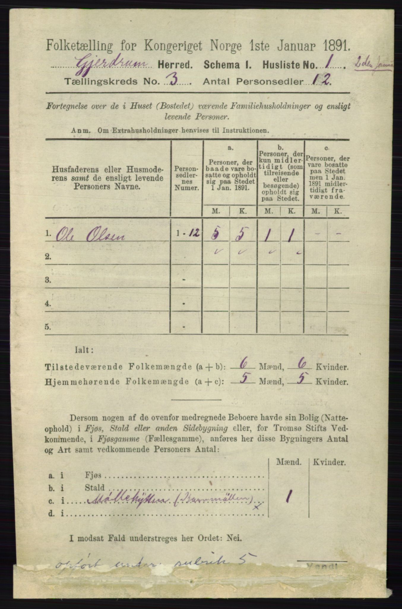 RA, 1891 census for 0234 Gjerdrum, 1891, p. 1160