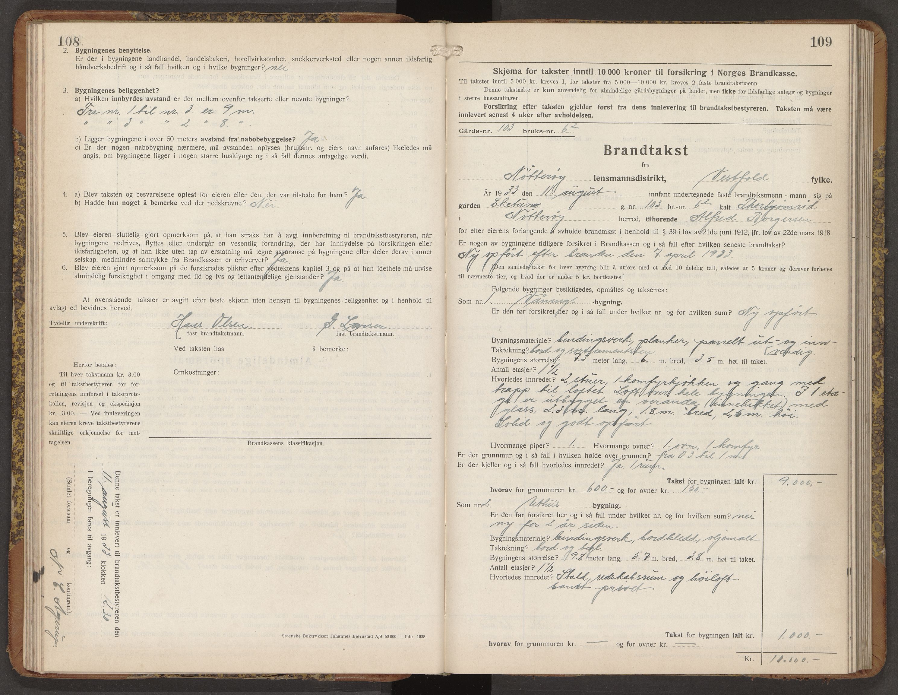 Nøtterøy lensmannskontor, AV/SAKO-A-540/Y/Yg/Ygb/L0009: Skjematakstprotokoll, 1932-1935, p. 108-109