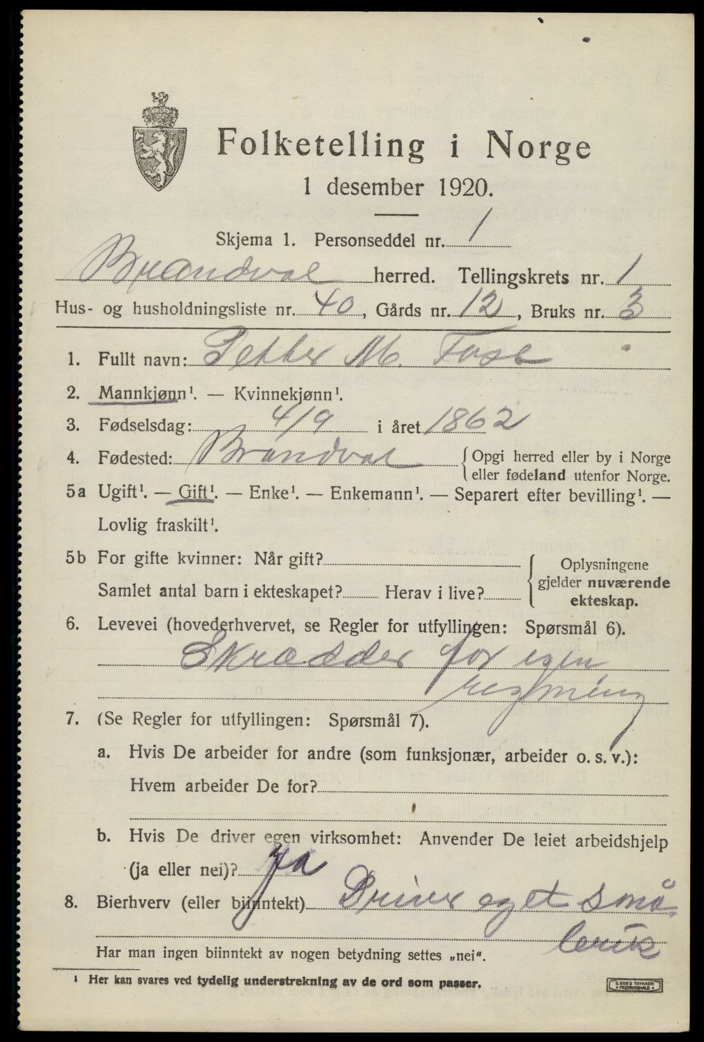 SAH, 1920 census for Brandval, 1920, p. 2024