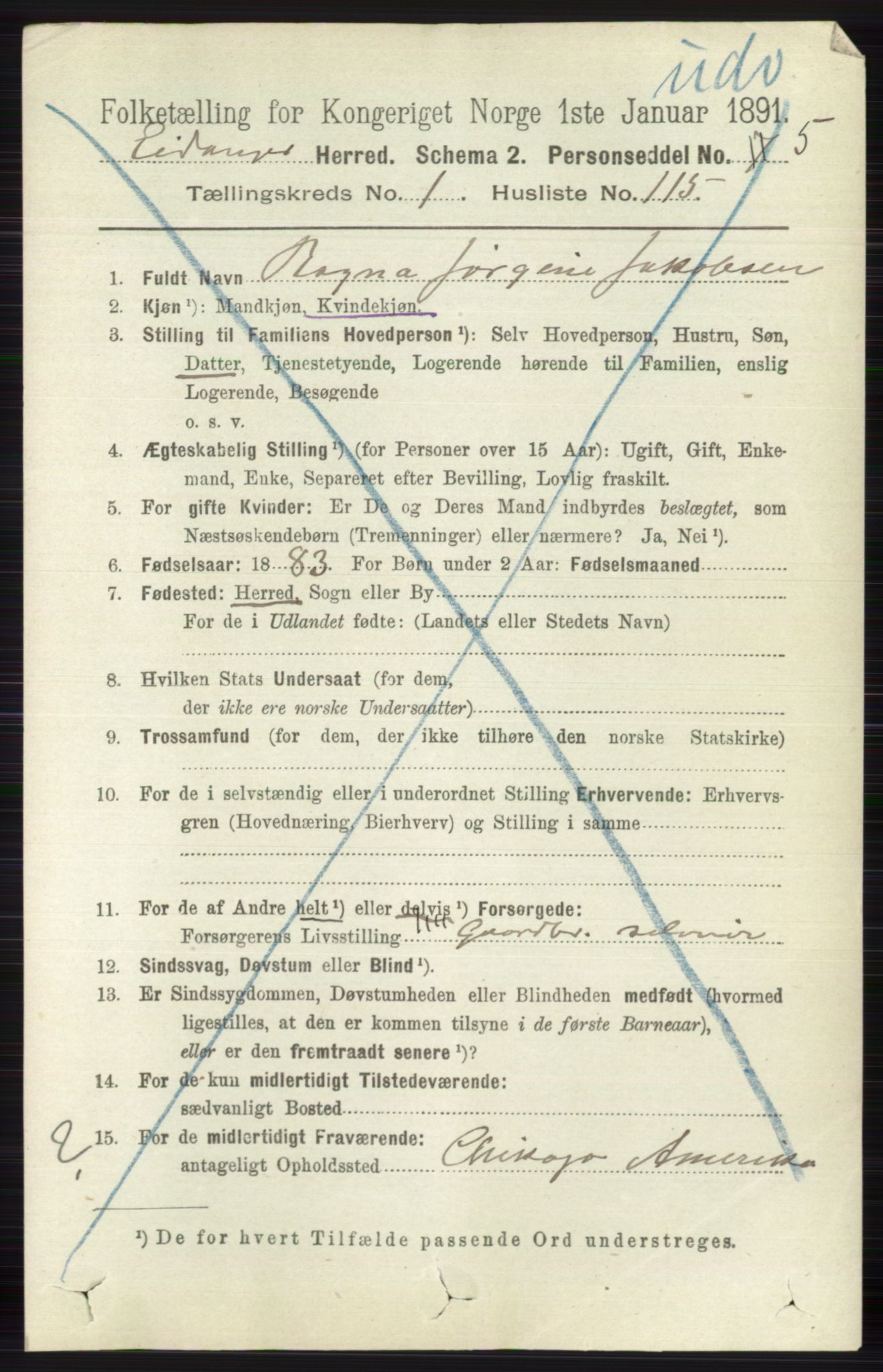 RA, 1891 census for 0813 Eidanger, 1891, p. 761