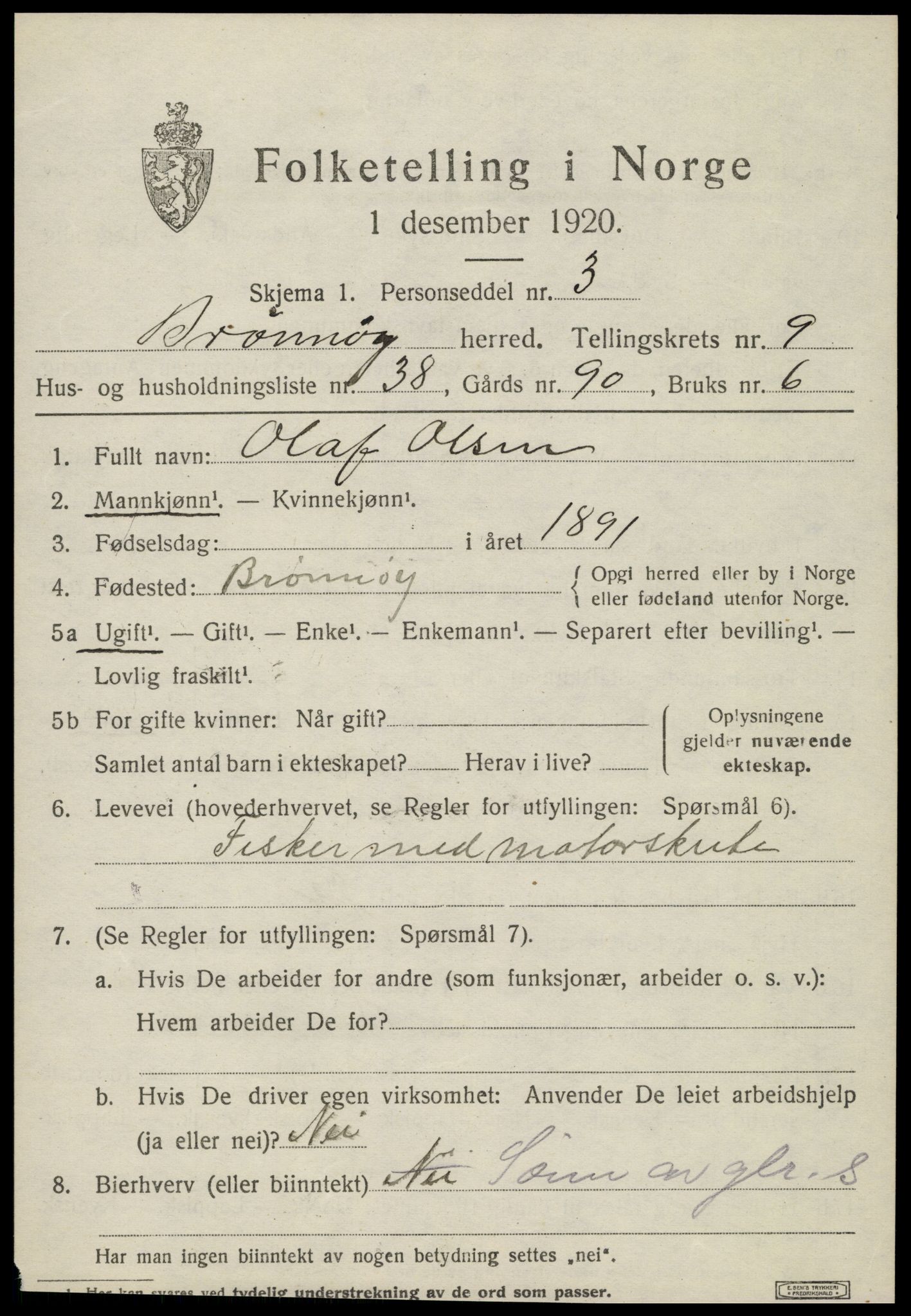 SAT, 1920 census for Brønnøy, 1920, p. 7576