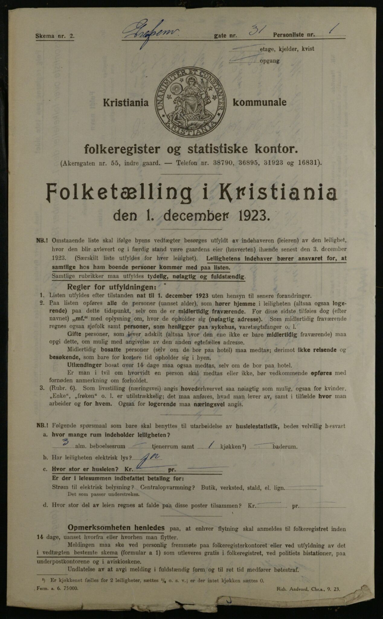 OBA, Municipal Census 1923 for Kristiania, 1923, p. 33584