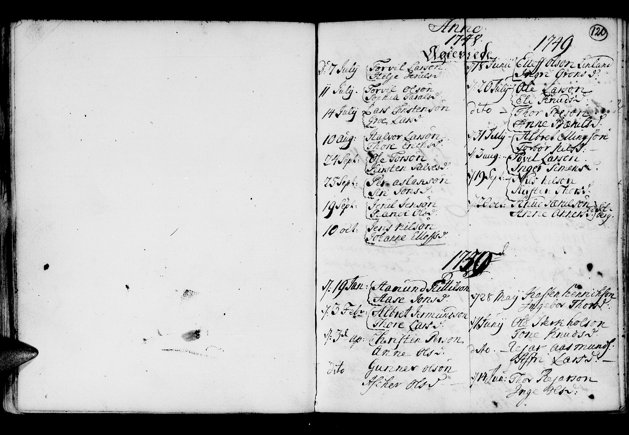 Holt sokneprestkontor, SAK/1111-0021/F/Fb/L0005: Parish register (copy) no. B 5, 1746-1764, p. 120