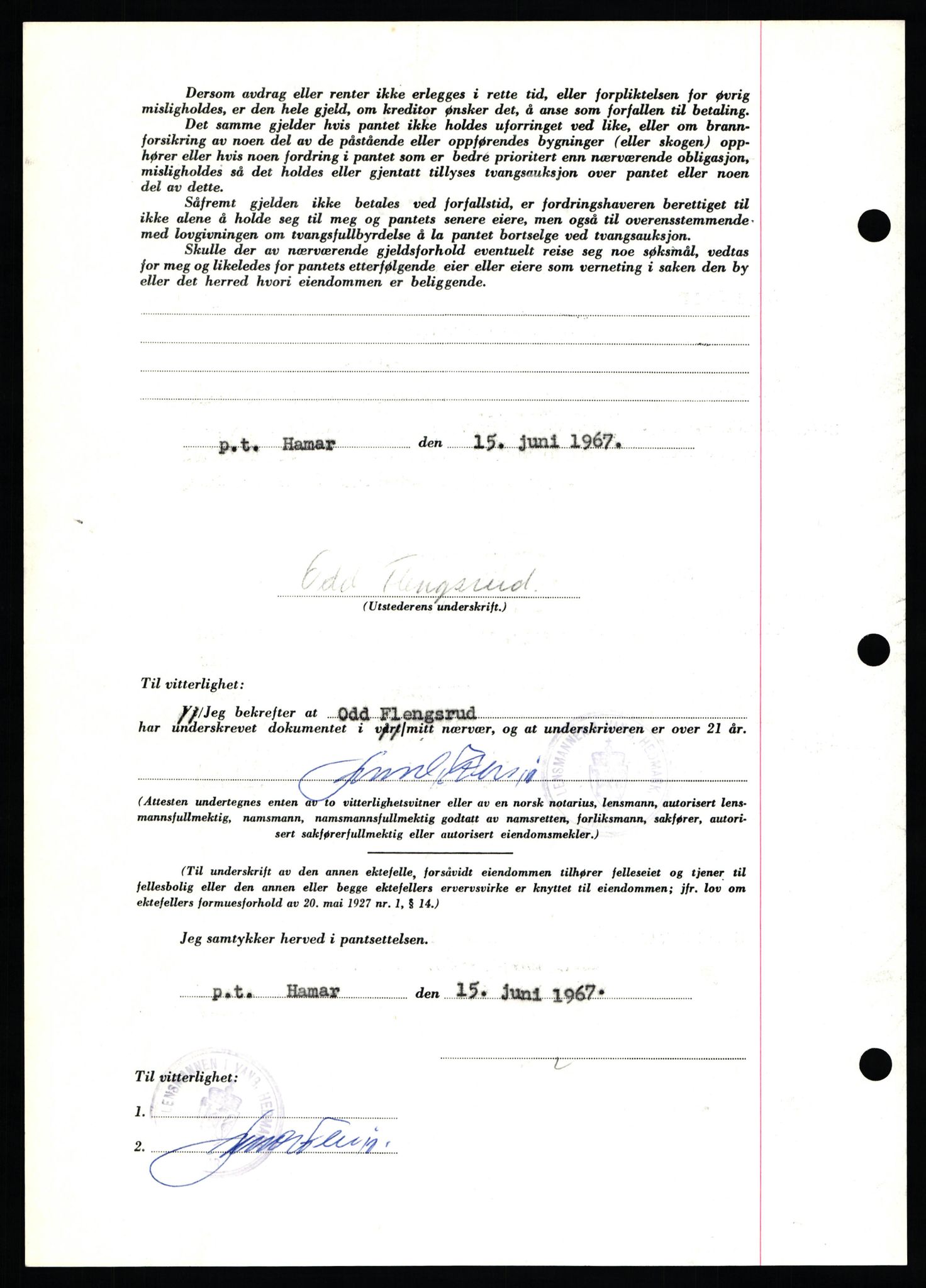 Nord-Hedmark sorenskriveri, SAH/TING-012/H/Hb/Hbf/L0071: Mortgage book no. B71, 1967-1967, Diary no: : 2752/1967
