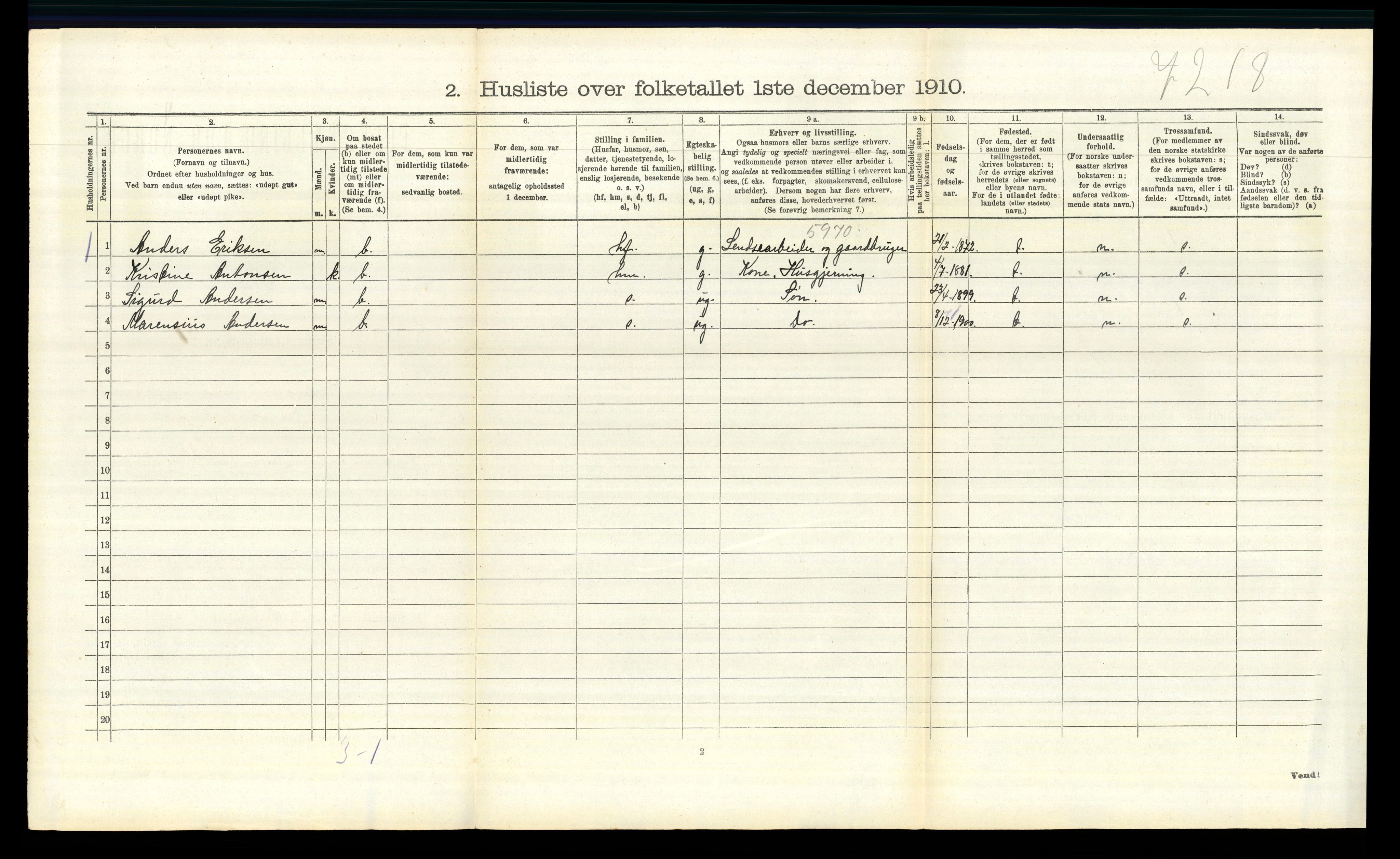 RA, 1910 census for Varteig, 1910, p. 284