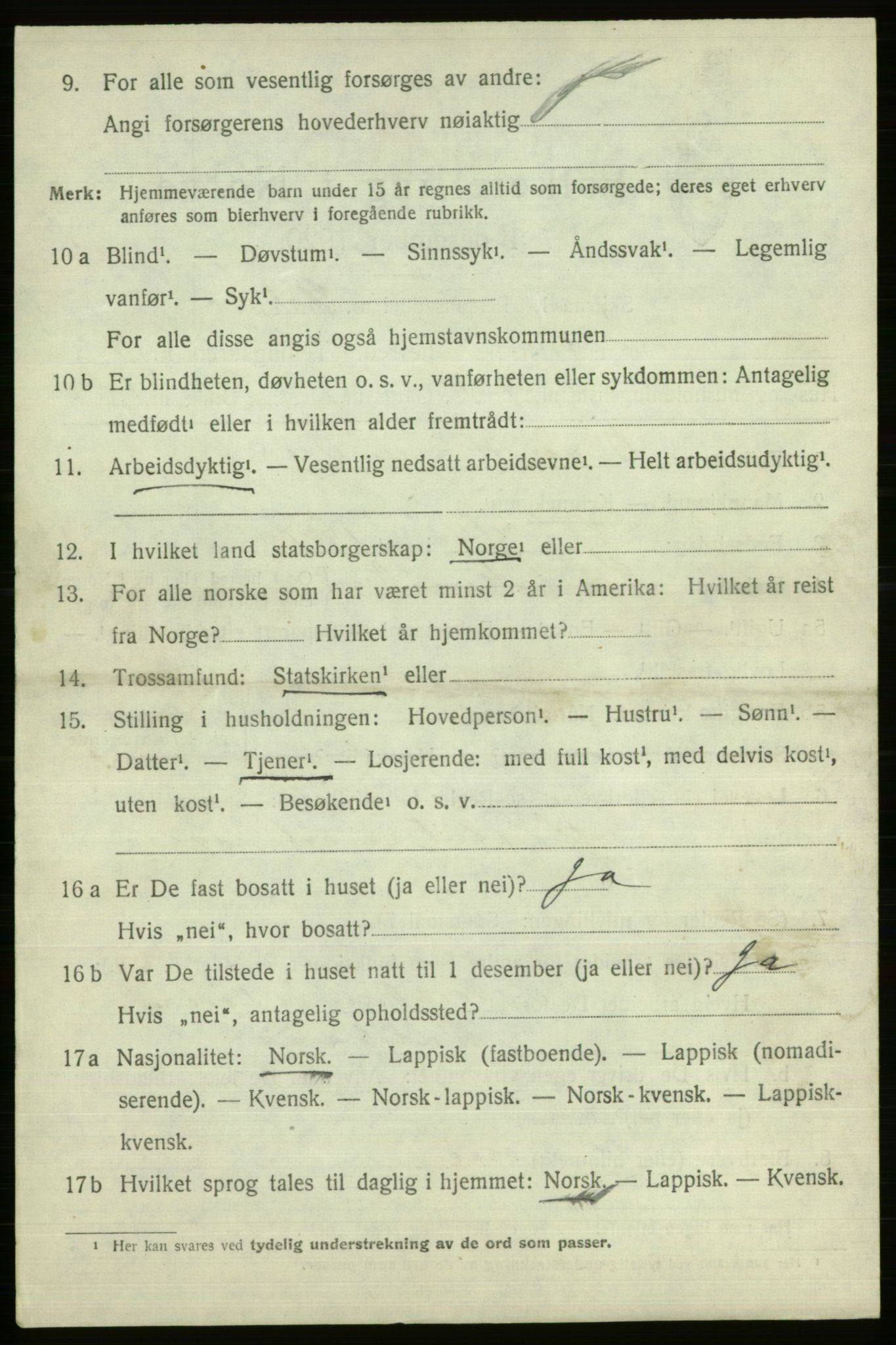 SATØ, 1920 census for Alta, 1920, p. 3310