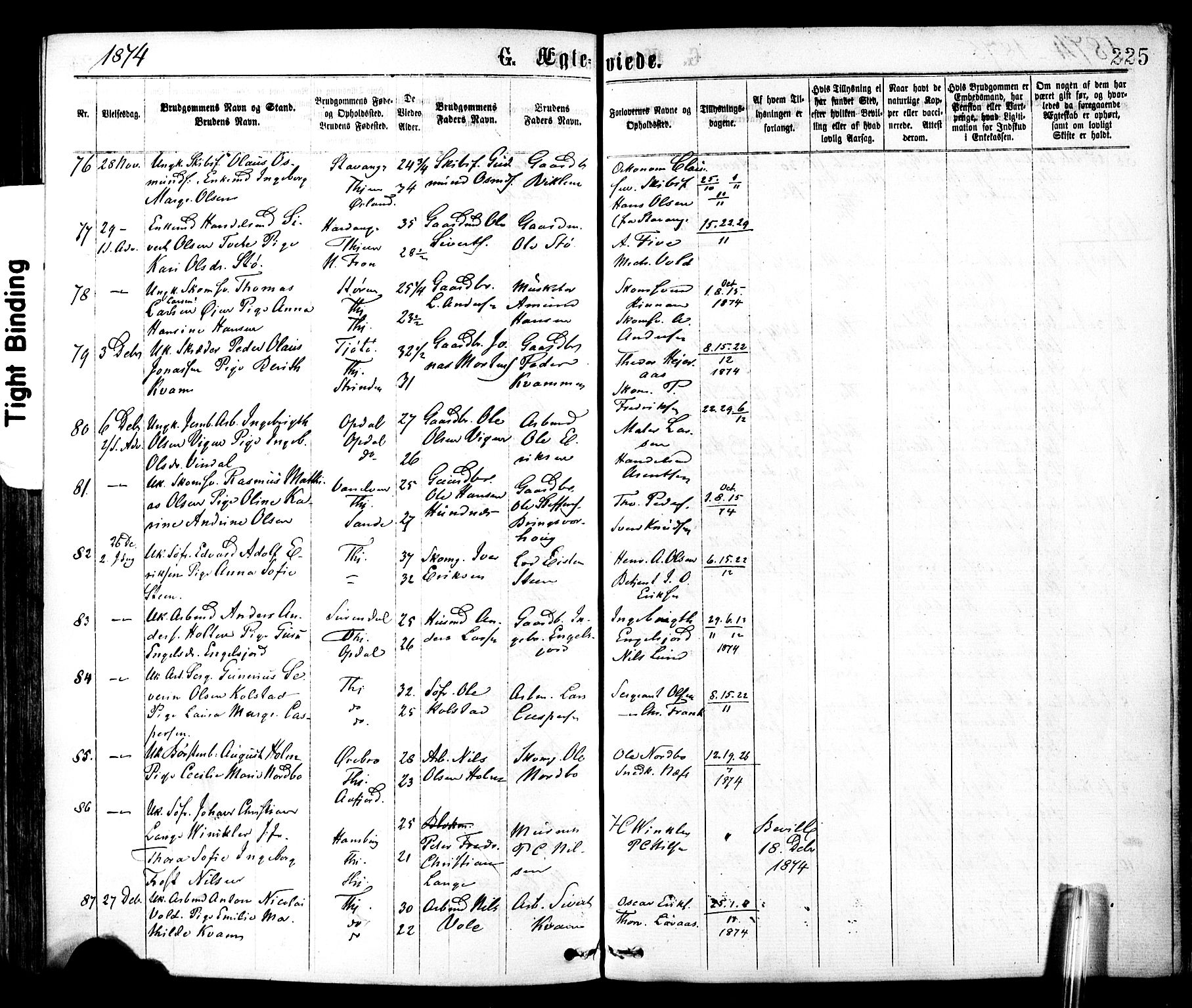 Ministerialprotokoller, klokkerbøker og fødselsregistre - Sør-Trøndelag, SAT/A-1456/602/L0118: Parish register (official) no. 602A16, 1873-1879, p. 225