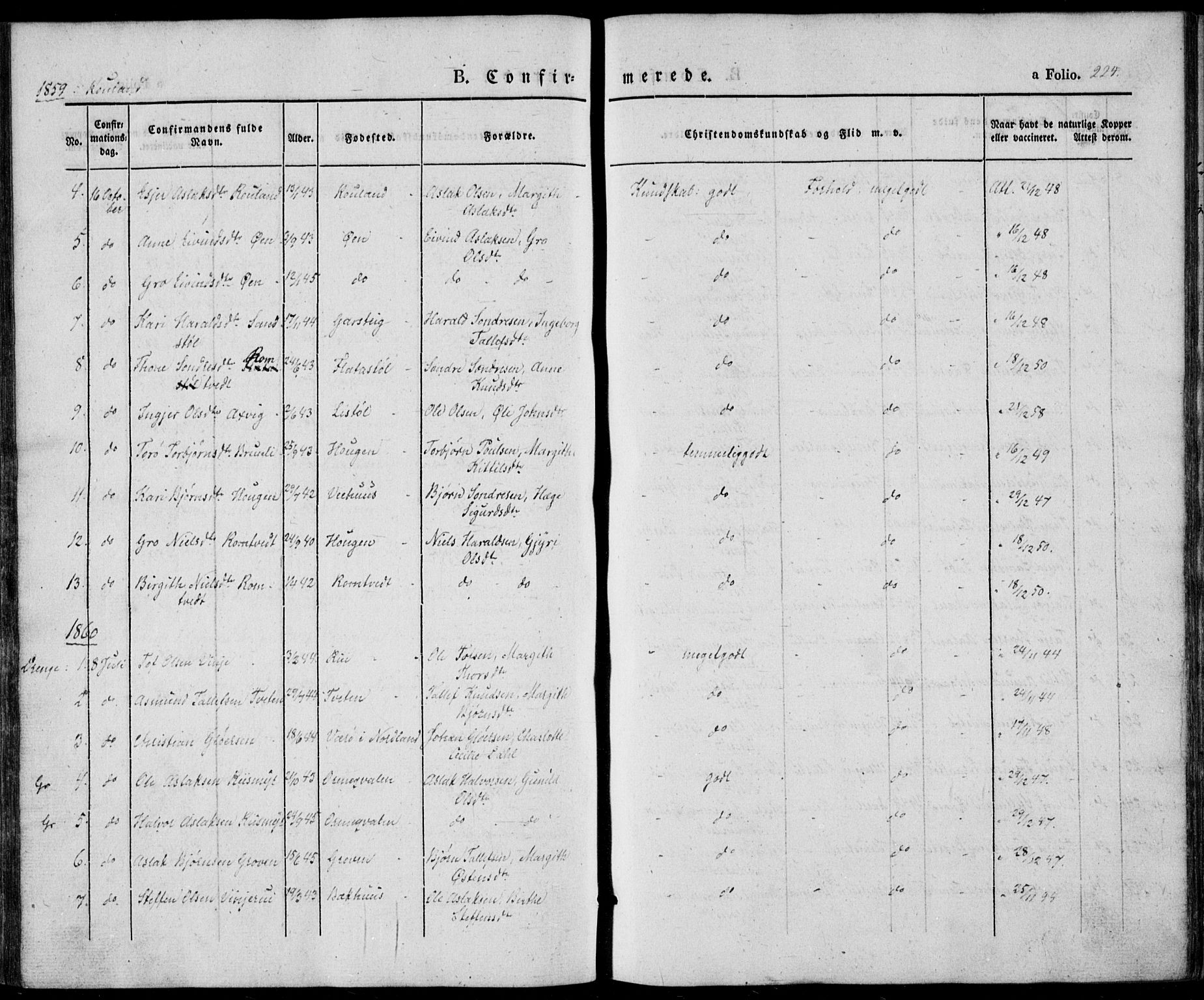 Vinje kirkebøker, AV/SAKO-A-312/F/Fa/L0004: Parish register (official) no. I 4, 1843-1869, p. 224