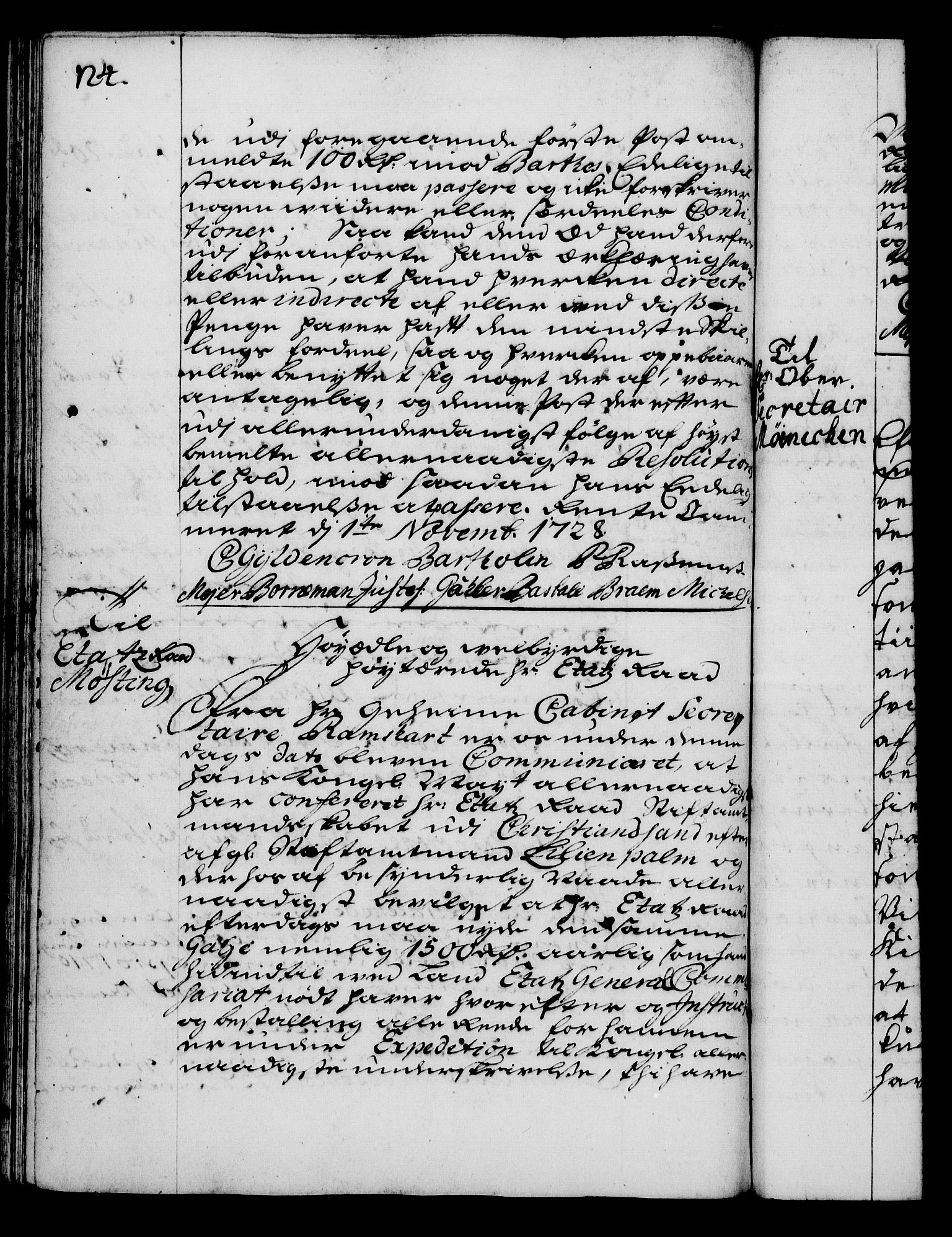 Rentekammeret, Kammerkanselliet, RA/EA-3111/G/Gg/Gga/L0003: Norsk ekspedisjonsprotokoll med register (merket RK 53.3), 1727-1734, p. 124