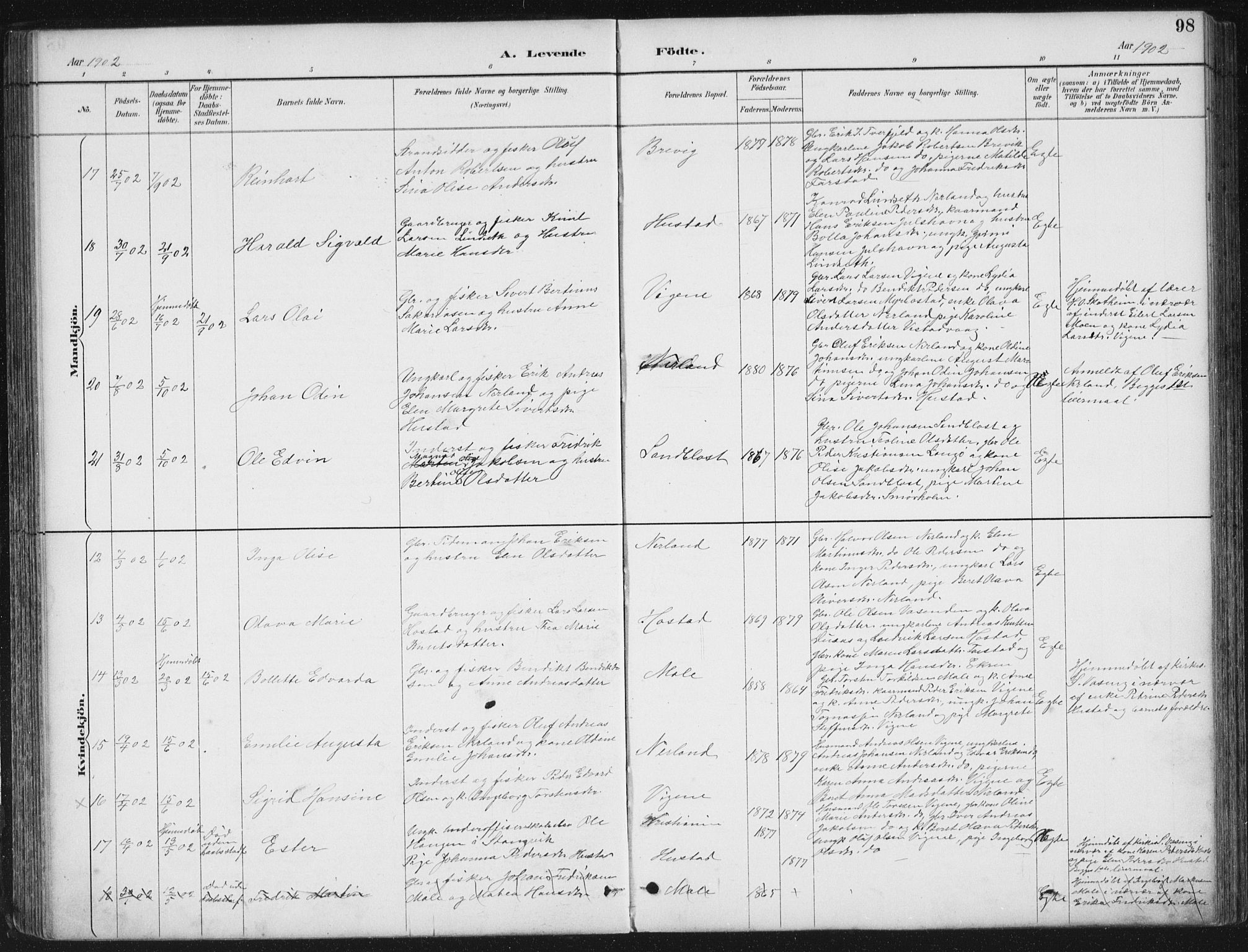 Ministerialprotokoller, klokkerbøker og fødselsregistre - Møre og Romsdal, AV/SAT-A-1454/567/L0783: Parish register (copy) no. 567C03, 1887-1903, p. 98