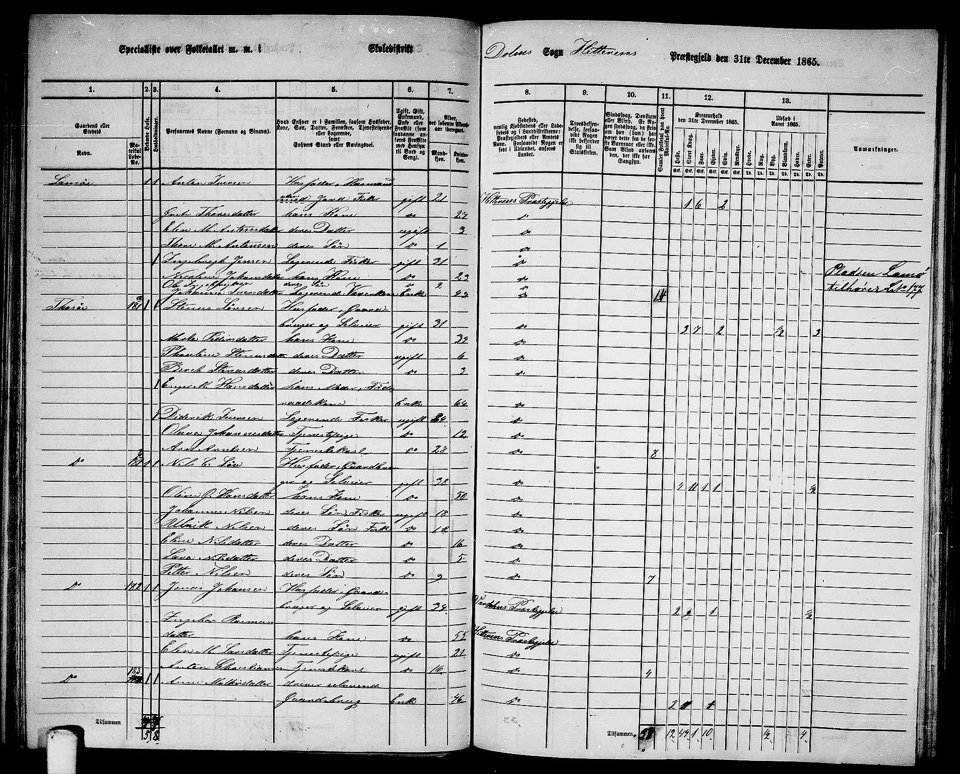 RA, 1865 census for Hitra, 1865, p. 142