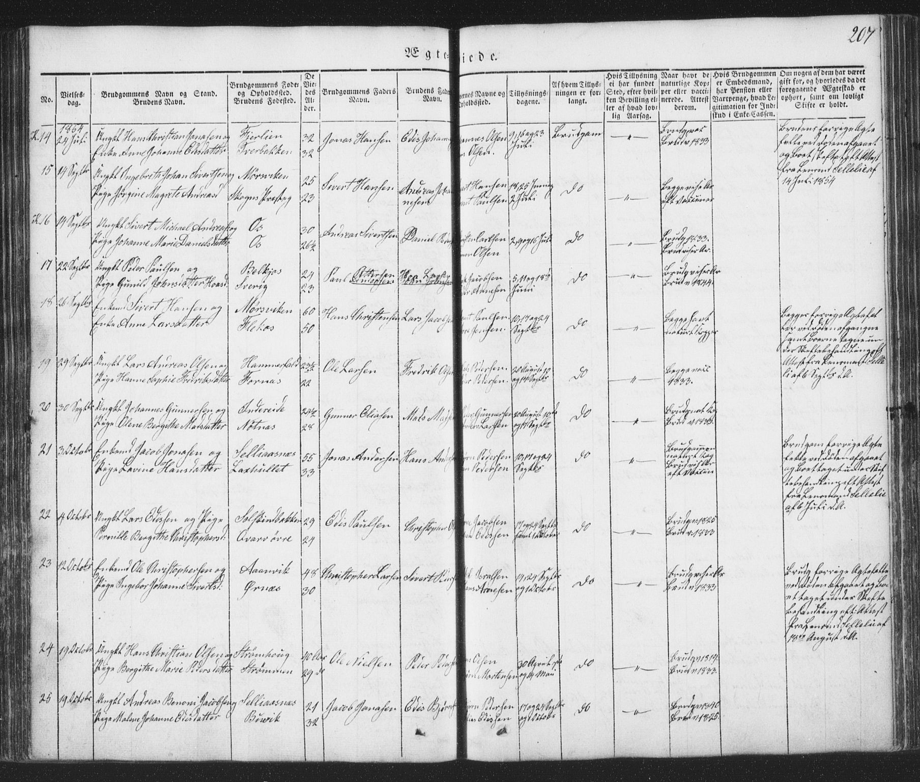 Ministerialprotokoller, klokkerbøker og fødselsregistre - Nordland, AV/SAT-A-1459/853/L0769: Parish register (official) no. 853A08, 1836-1856, p. 207