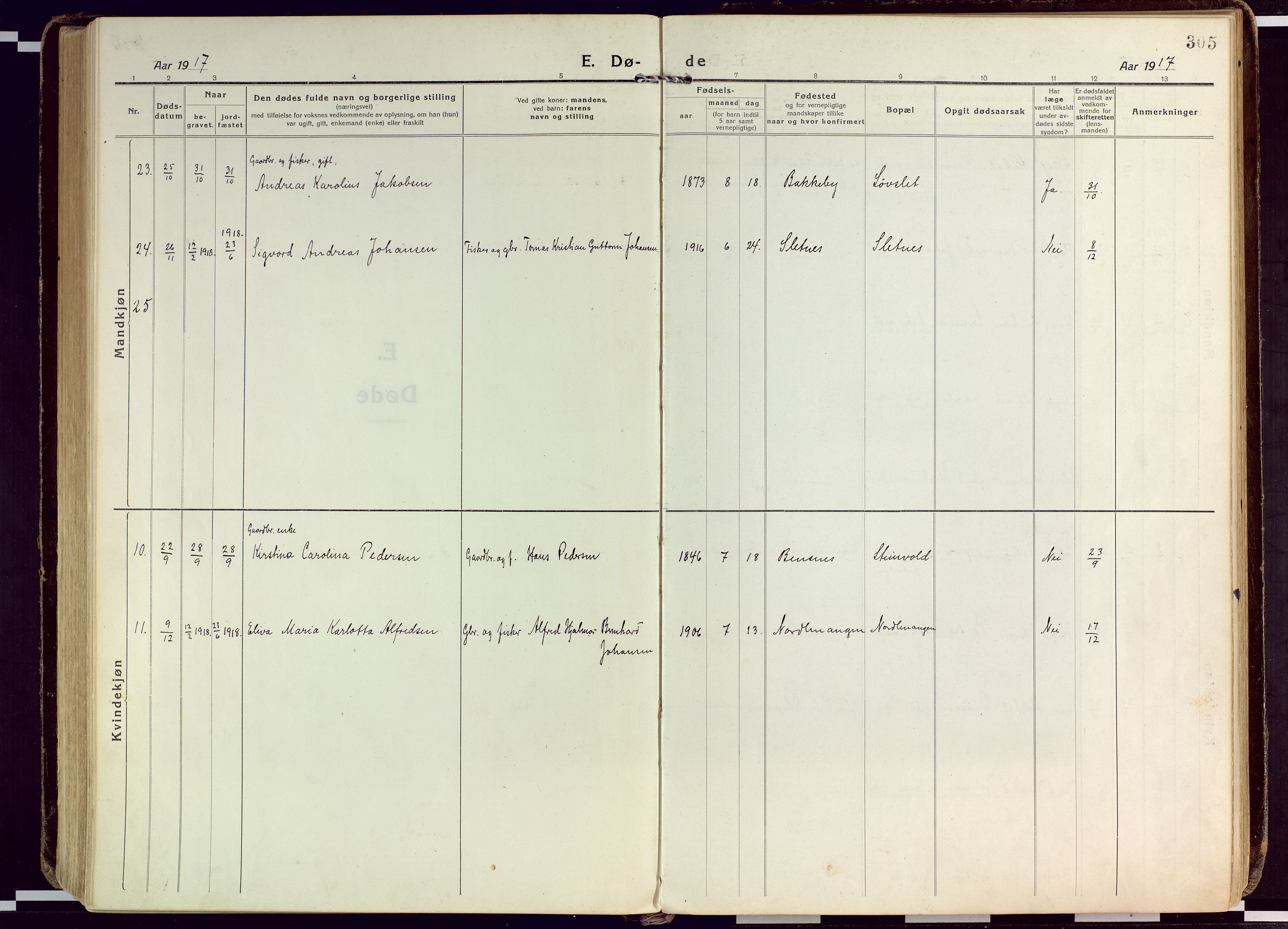 Karlsøy sokneprestembete, SATØ/S-1299/H/Ha/Haa/L0015kirke: Parish register (official) no. 15, 1918-1929, p. 305