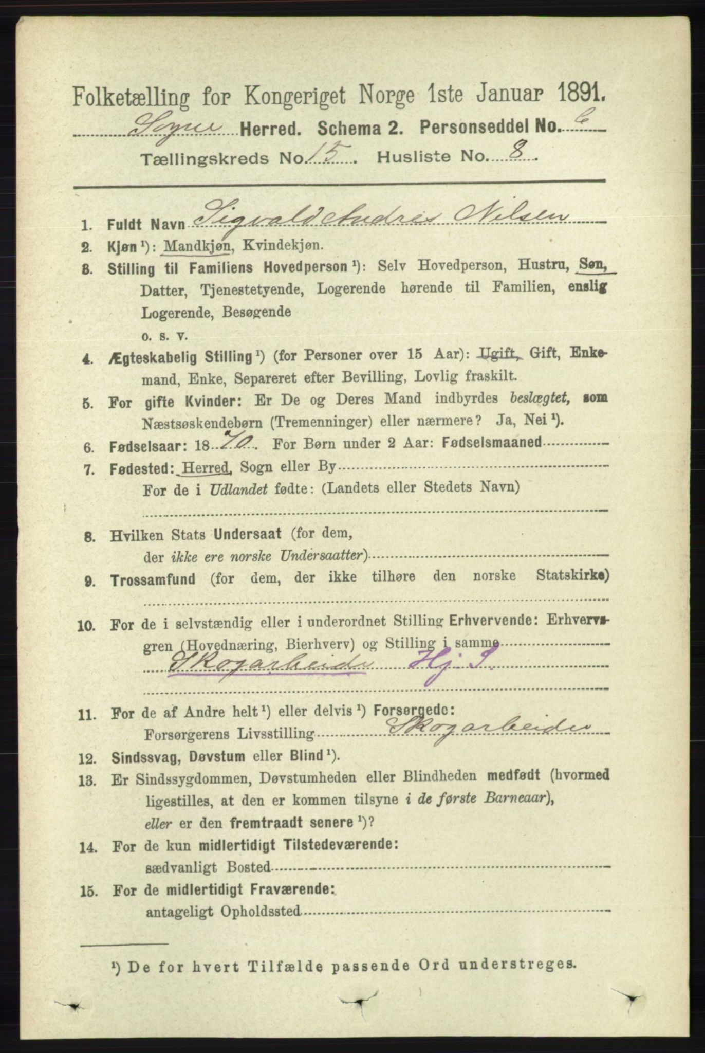 RA, 1891 census for 1018 Søgne, 1891, p. 3934