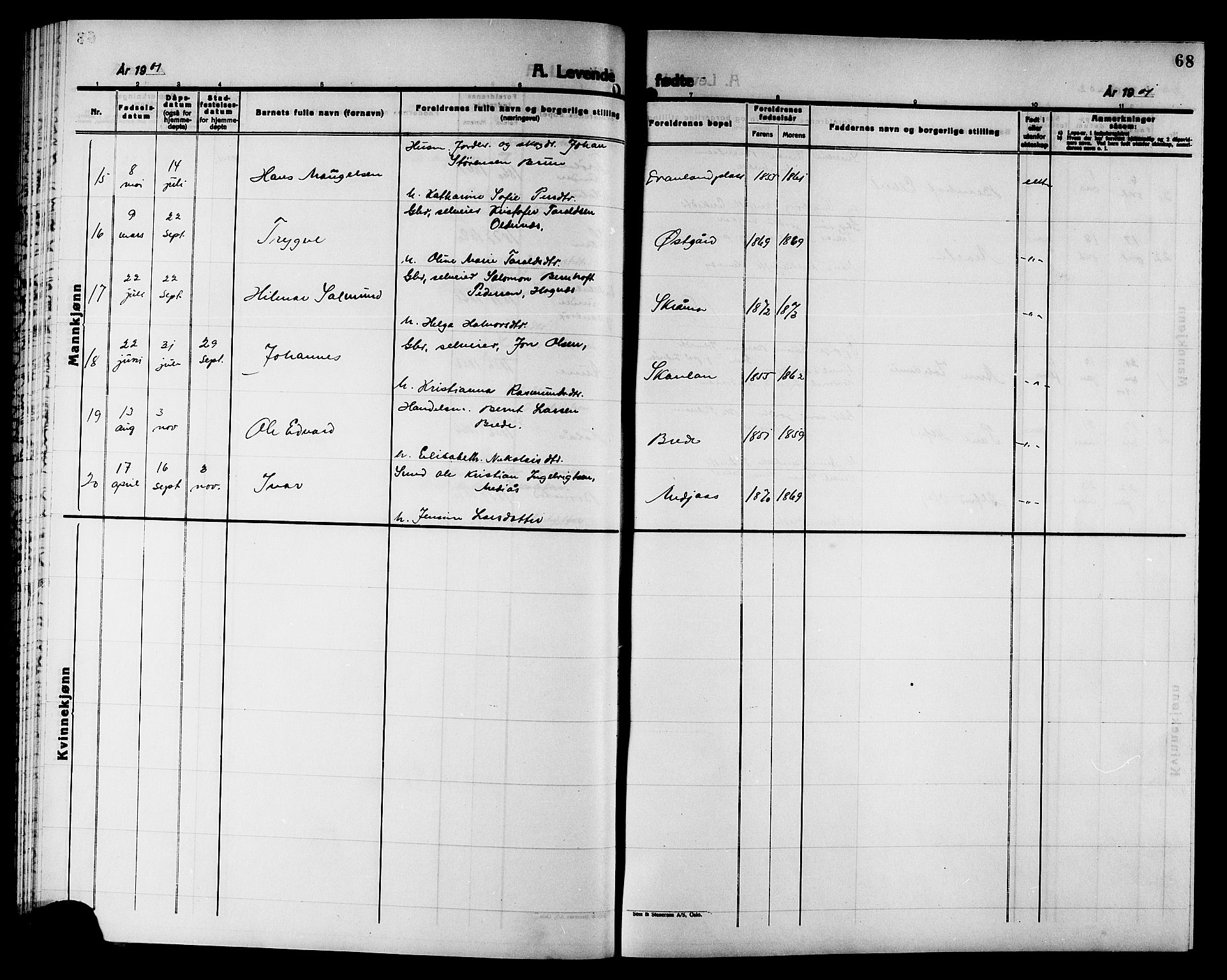 Ministerialprotokoller, klokkerbøker og fødselsregistre - Nord-Trøndelag, AV/SAT-A-1458/749/L0487: Parish register (official) no. 749D03, 1887-1902, p. 68