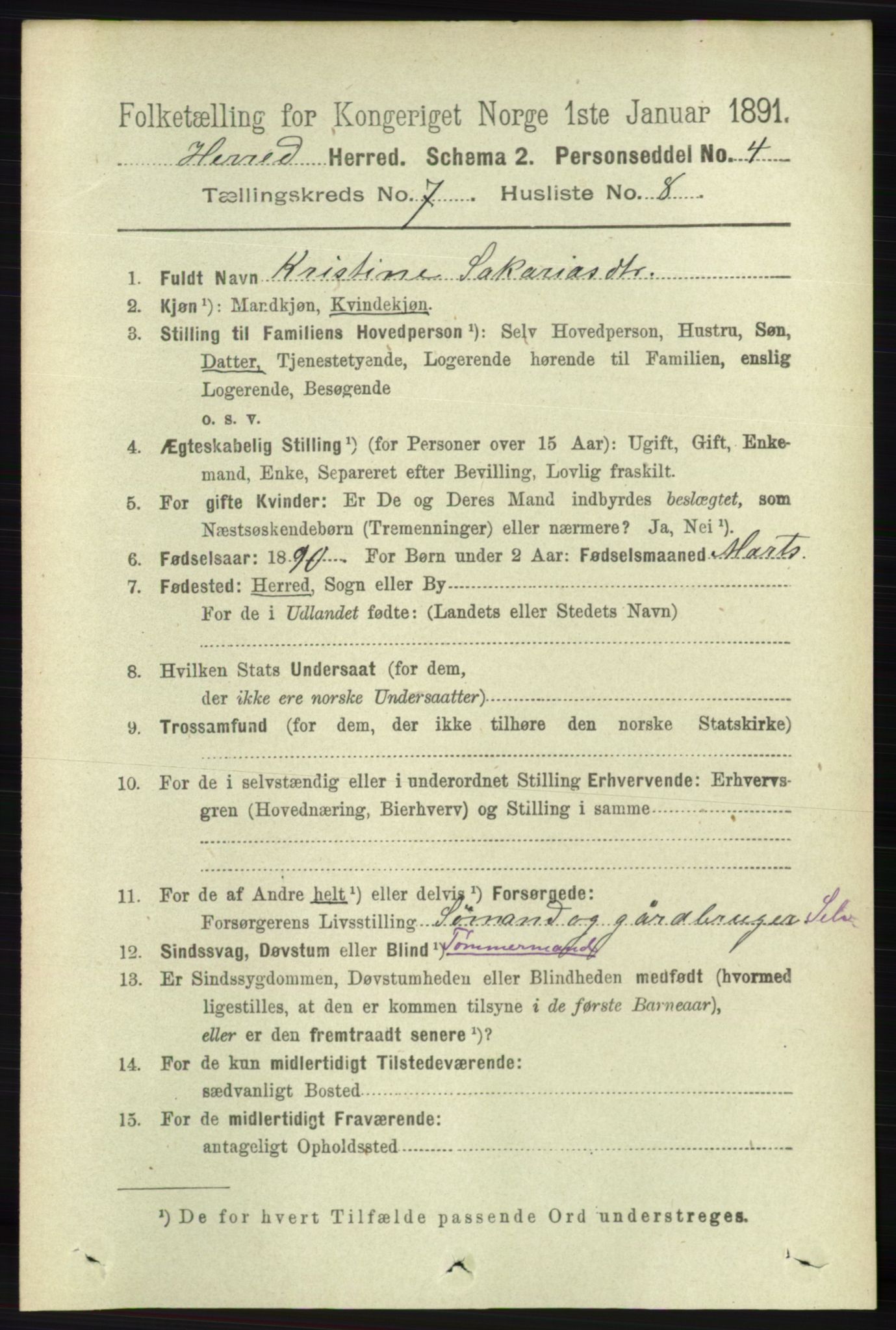 RA, 1891 census for 1039 Herad, 1891, p. 2831
