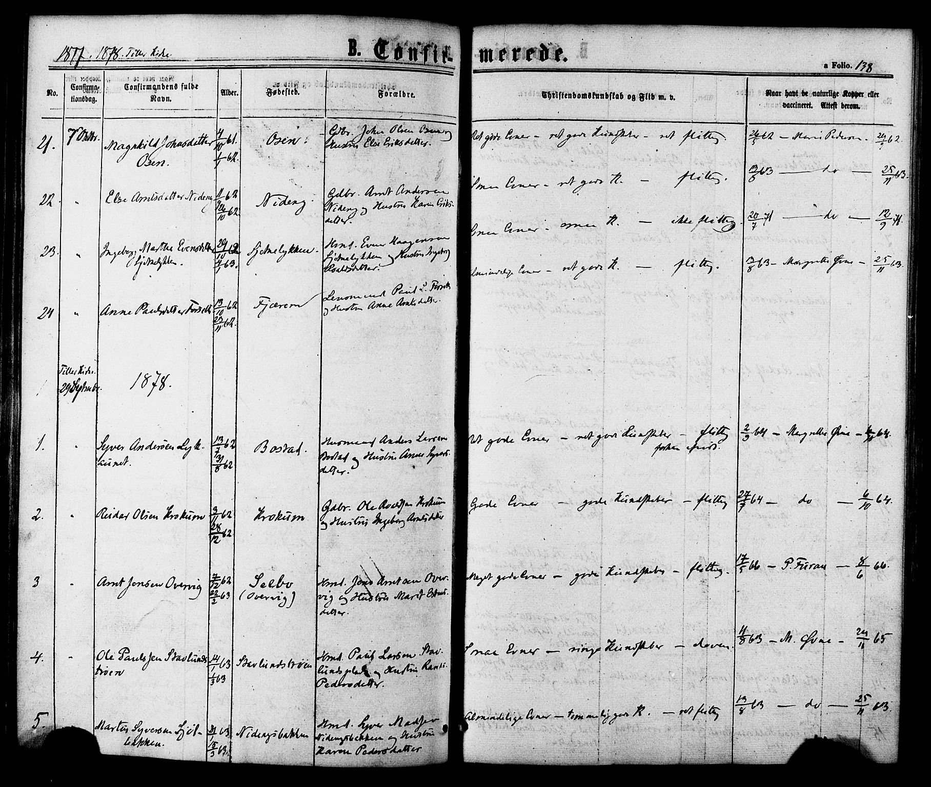 Ministerialprotokoller, klokkerbøker og fødselsregistre - Sør-Trøndelag, AV/SAT-A-1456/618/L0442: Parish register (official) no. 618A06 /1, 1863-1879, p. 138