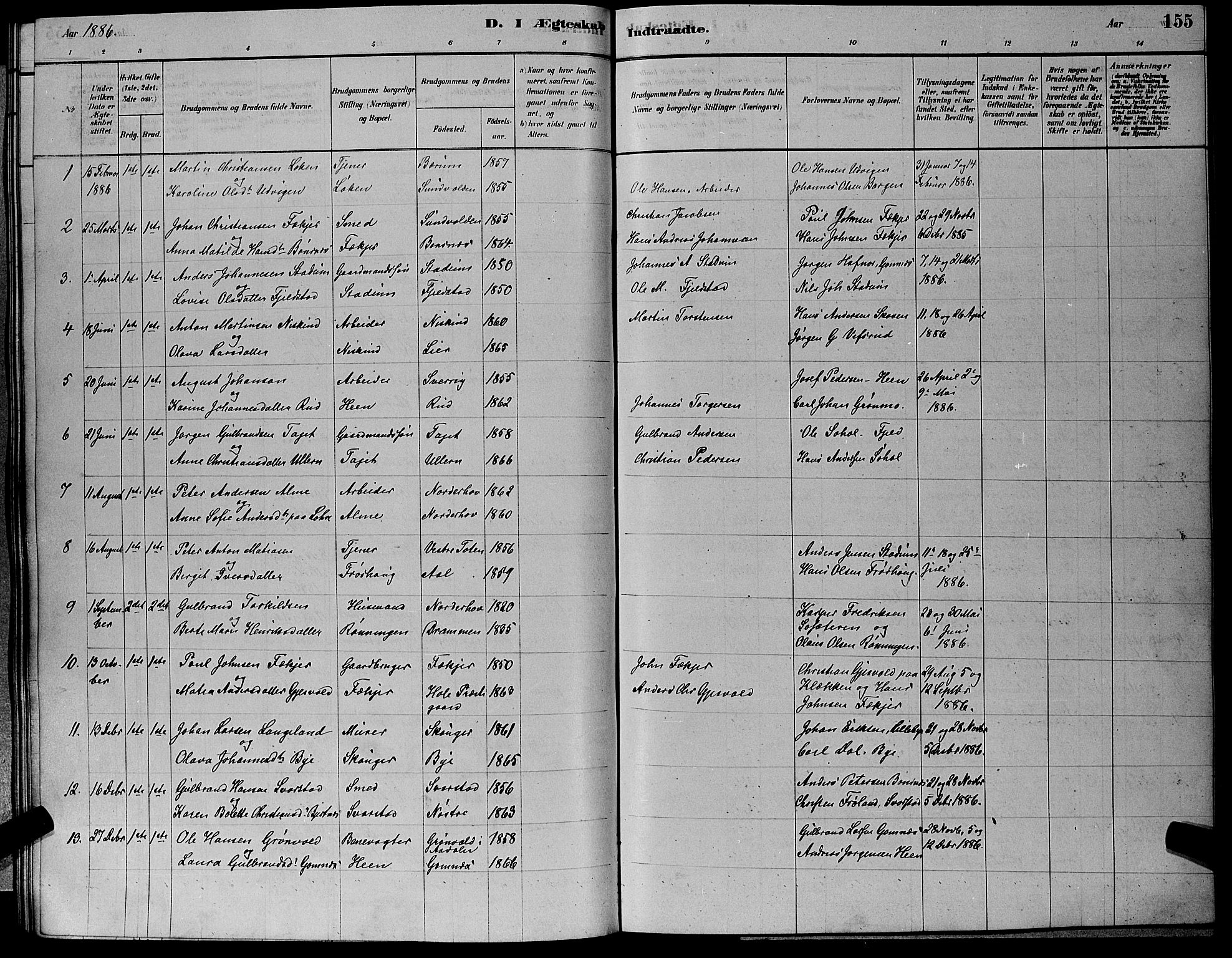 Hole kirkebøker, SAKO/A-228/G/Ga/L0003: Parish register (copy) no. I 3, 1879-1904, p. 155