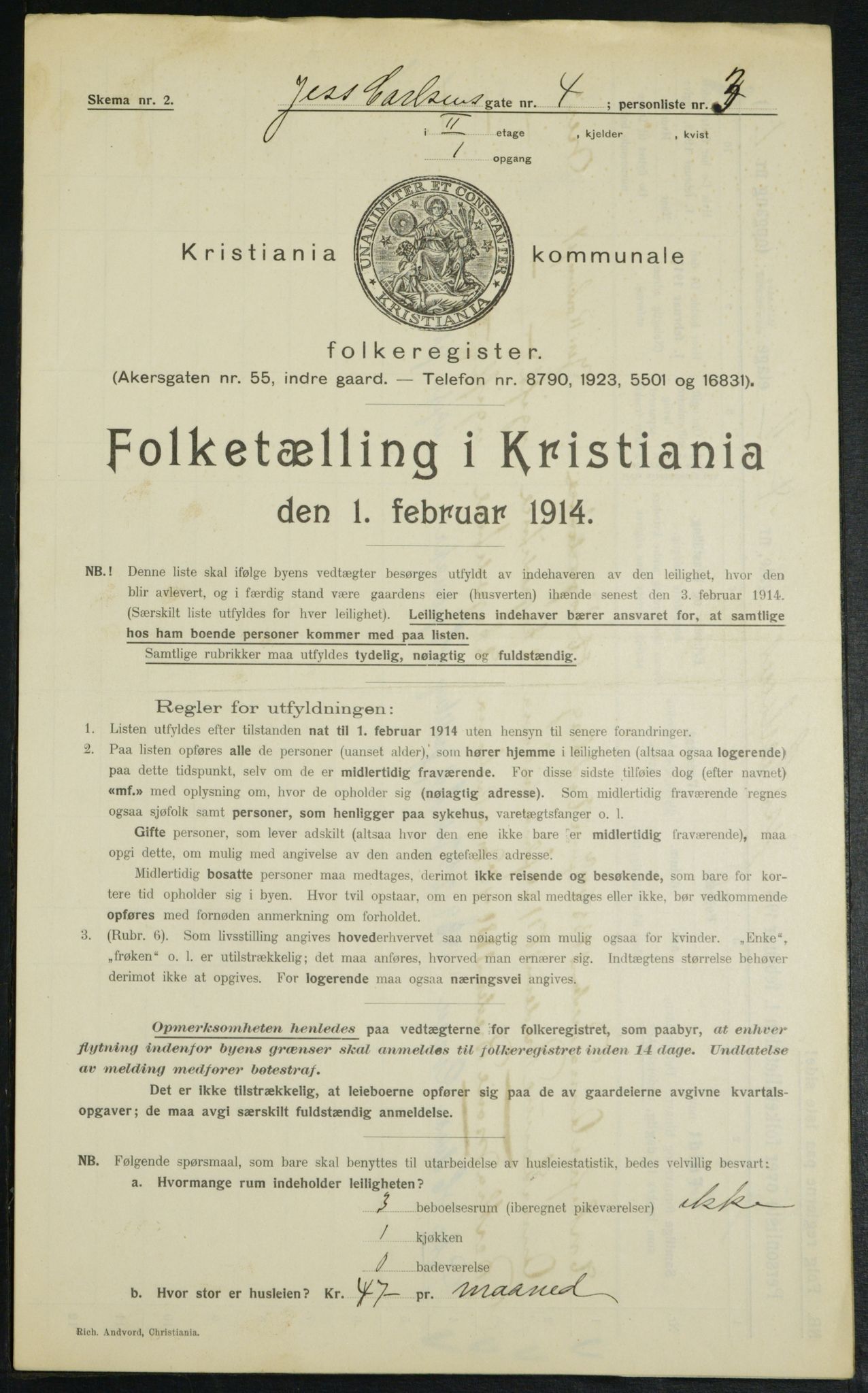 OBA, Municipal Census 1914 for Kristiania, 1914, p. 46998