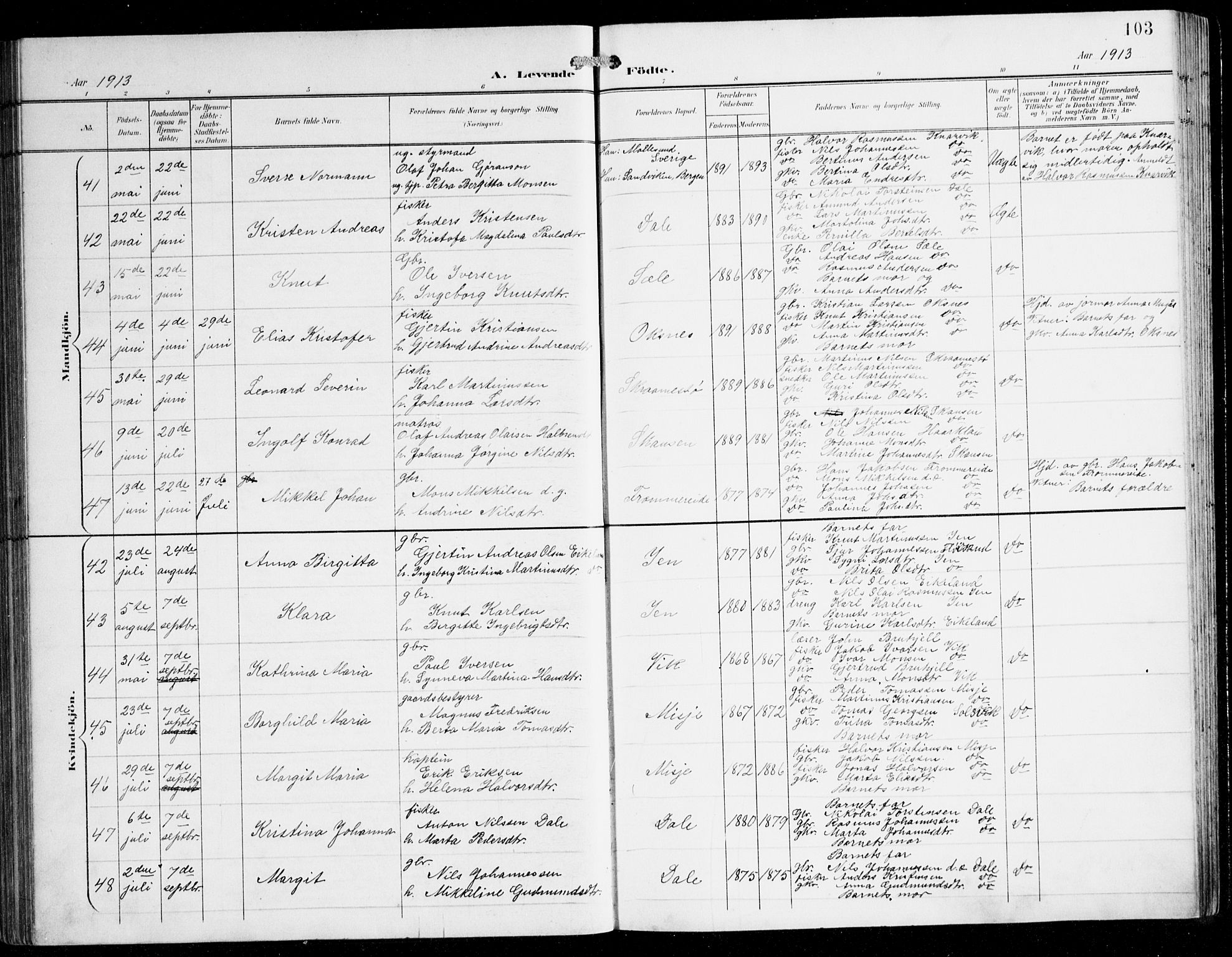 Herdla Sokneprestembete, AV/SAB-A-75701/H/Hab: Parish register (copy) no. C 1, 1900-1913, p. 103