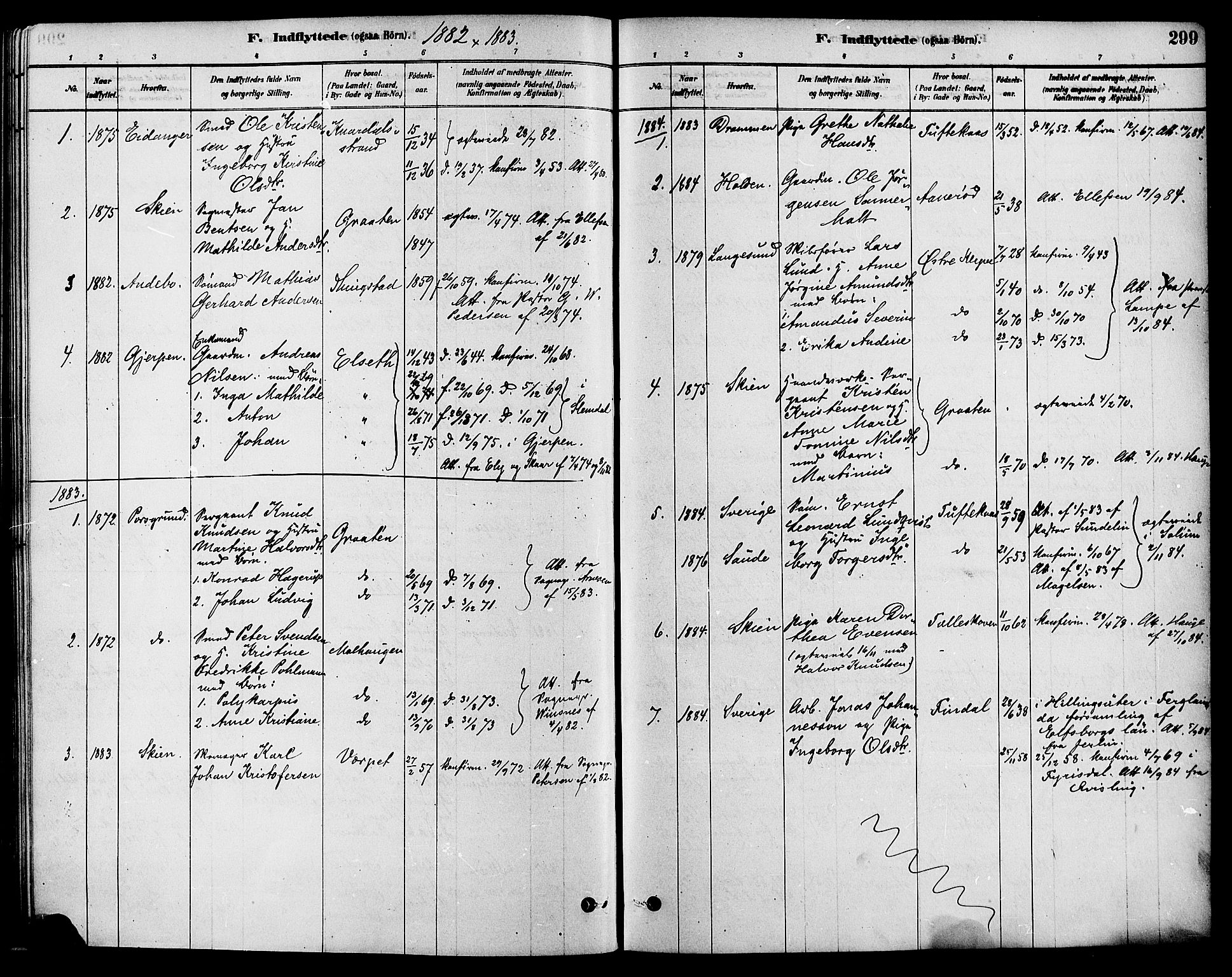 Solum kirkebøker, SAKO/A-306/F/Fa/L0009: Parish register (official) no. I 9, 1877-1887, p. 299