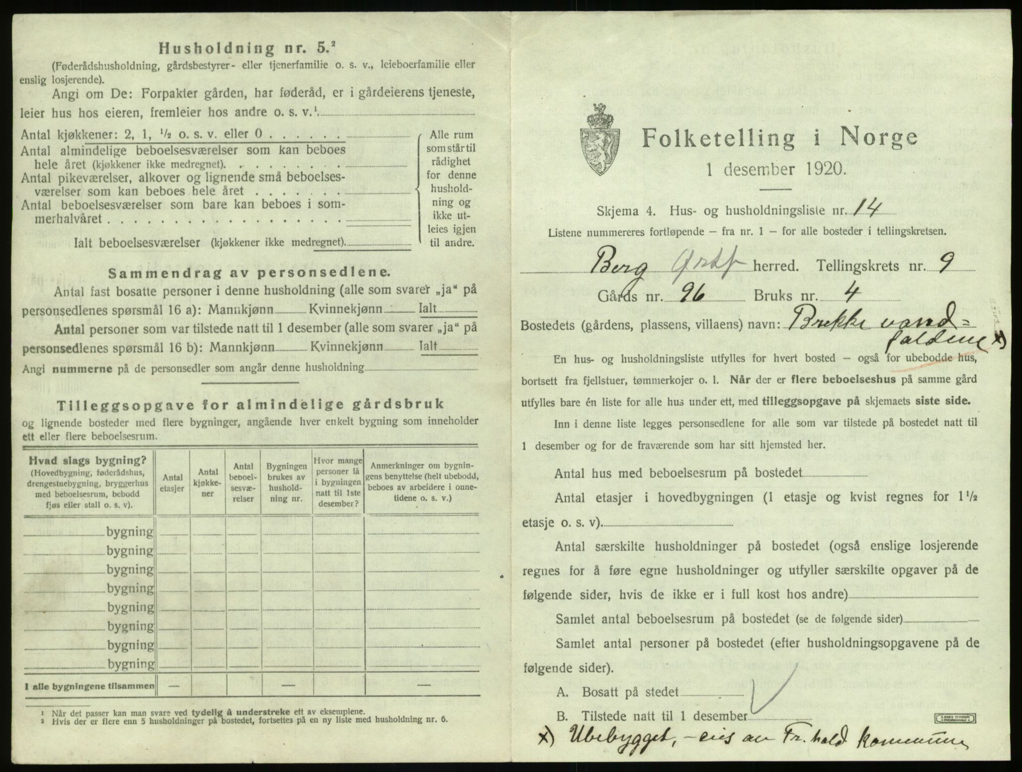 SAO, 1920 census for Berg, 1920, p. 1943