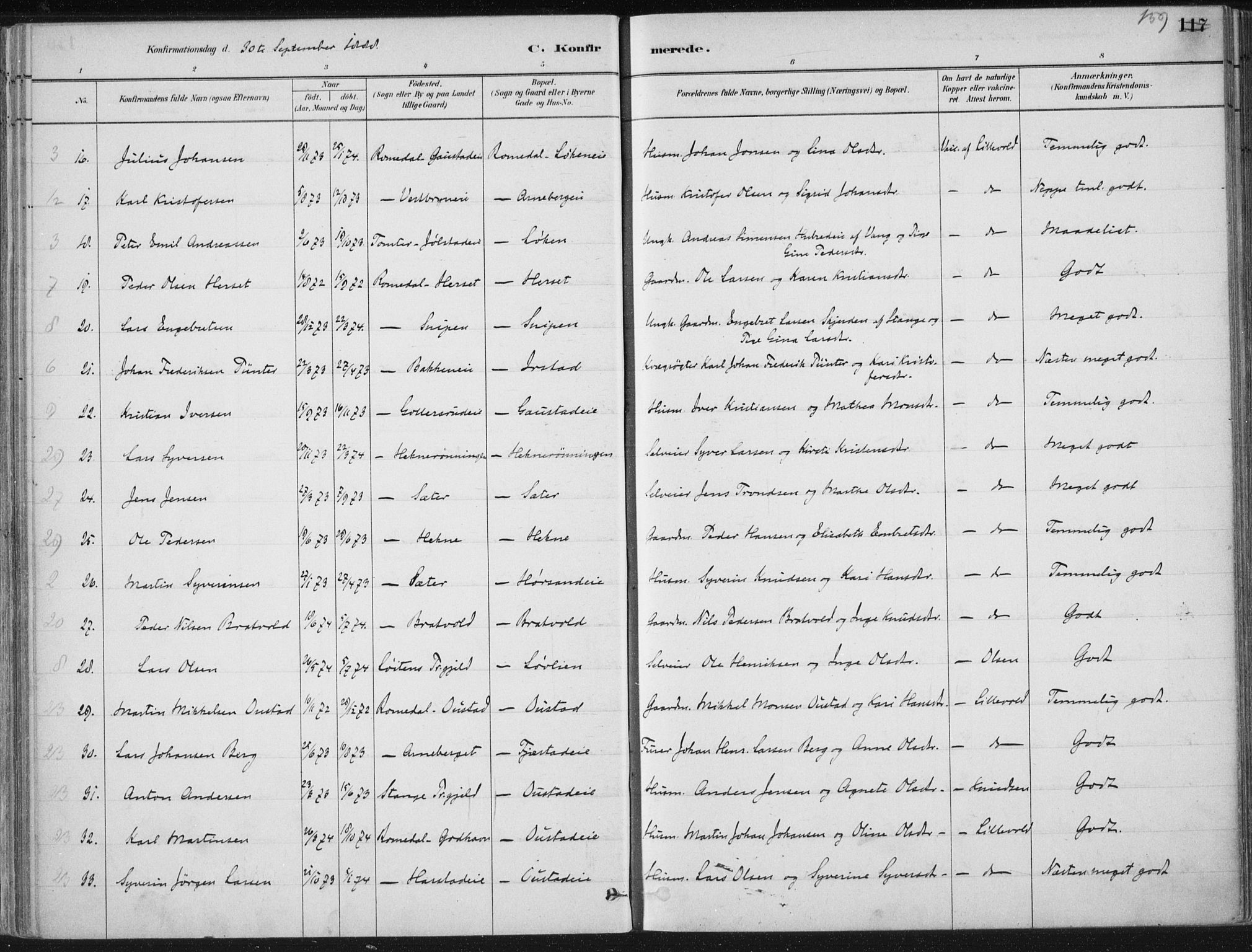 Romedal prestekontor, SAH/PREST-004/K/L0010: Parish register (official) no. 10, 1880-1895, p. 159