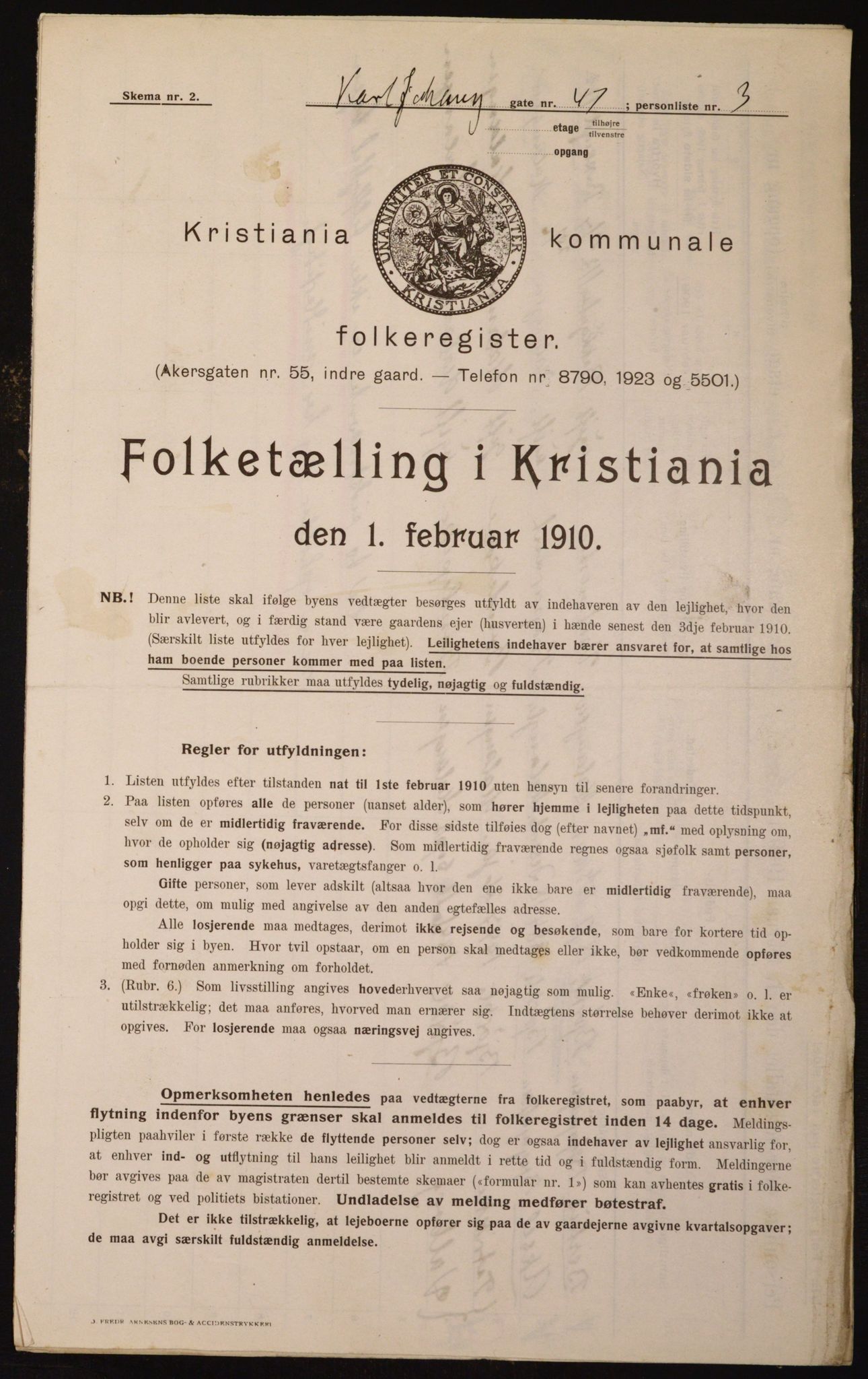 OBA, Municipal Census 1910 for Kristiania, 1910, p. 47486