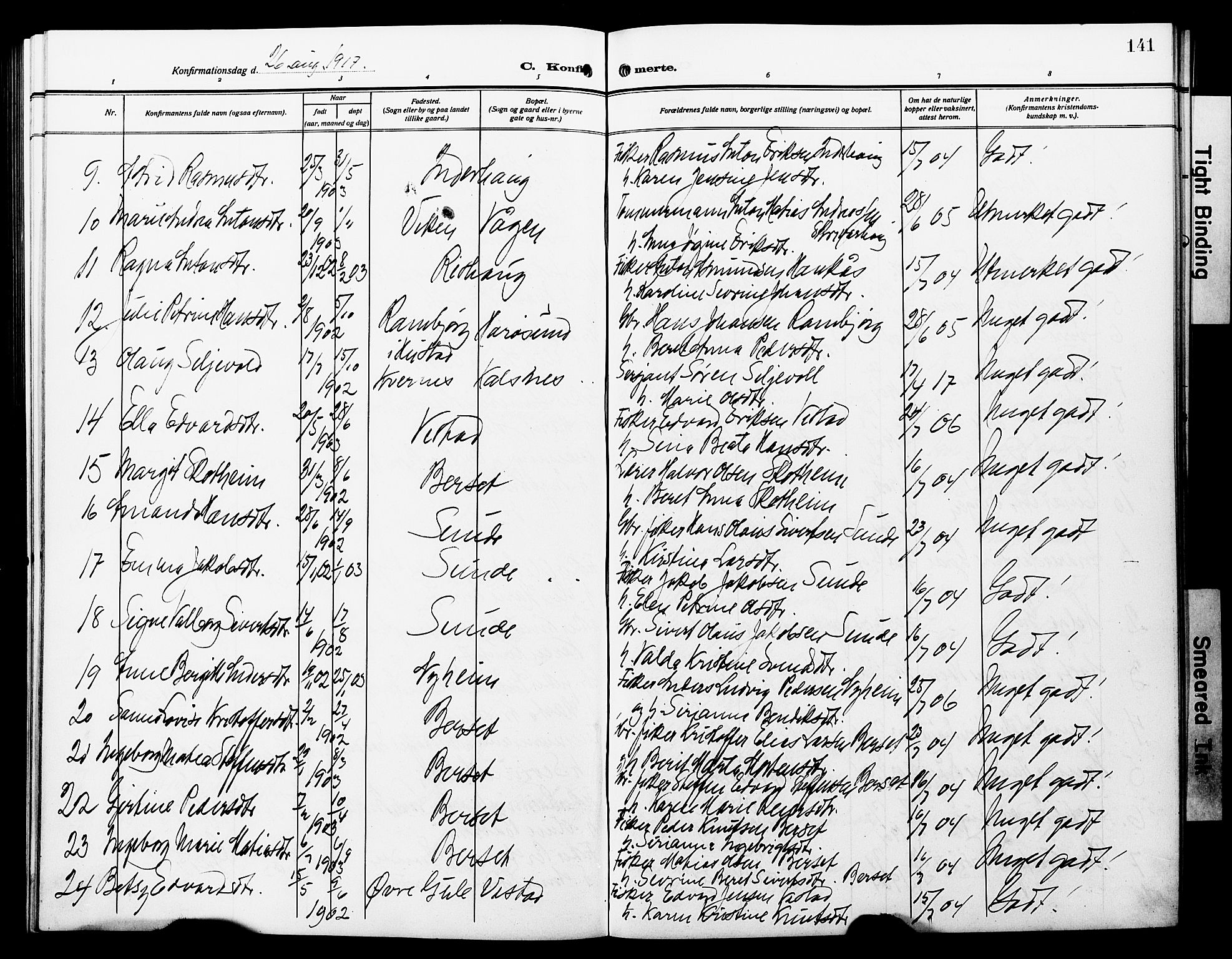 Ministerialprotokoller, klokkerbøker og fødselsregistre - Møre og Romsdal, SAT/A-1454/566/L0774: Parish register (copy) no. 566C03, 1910-1929, p. 141