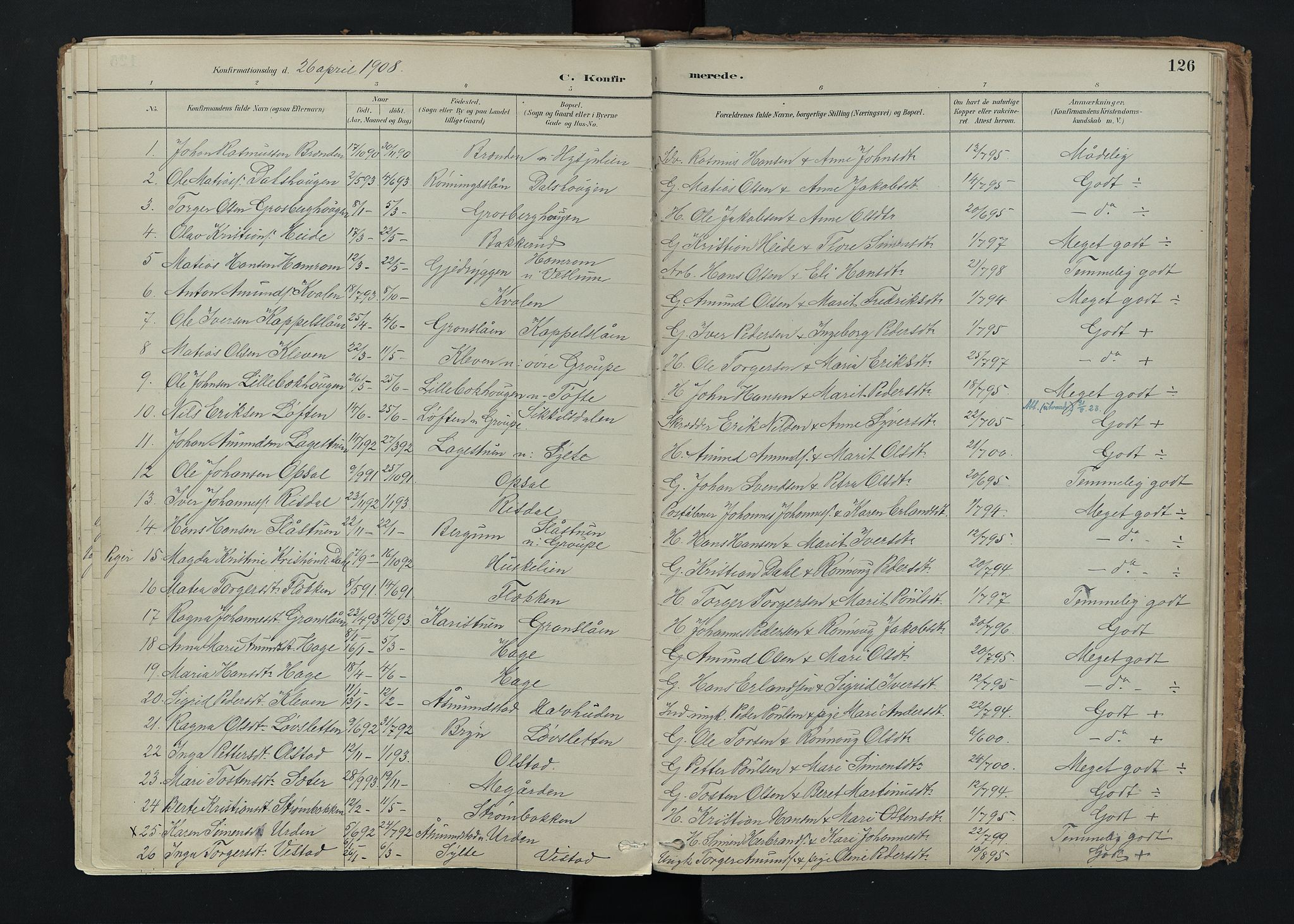 Nord-Fron prestekontor, SAH/PREST-080/H/Ha/Haa/L0005: Parish register (official) no. 5, 1884-1914, p. 126