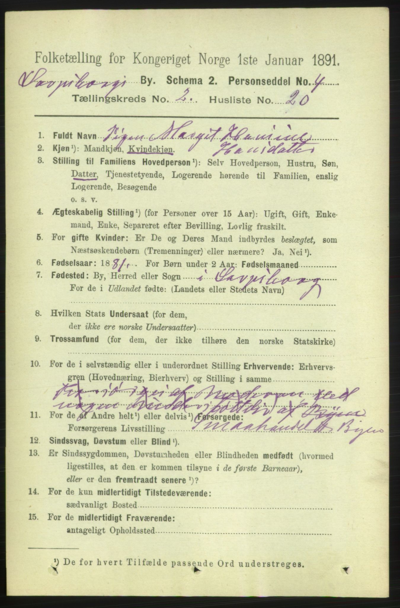 RA, 1891 census for 0102 Sarpsborg, 1891, p. 1445