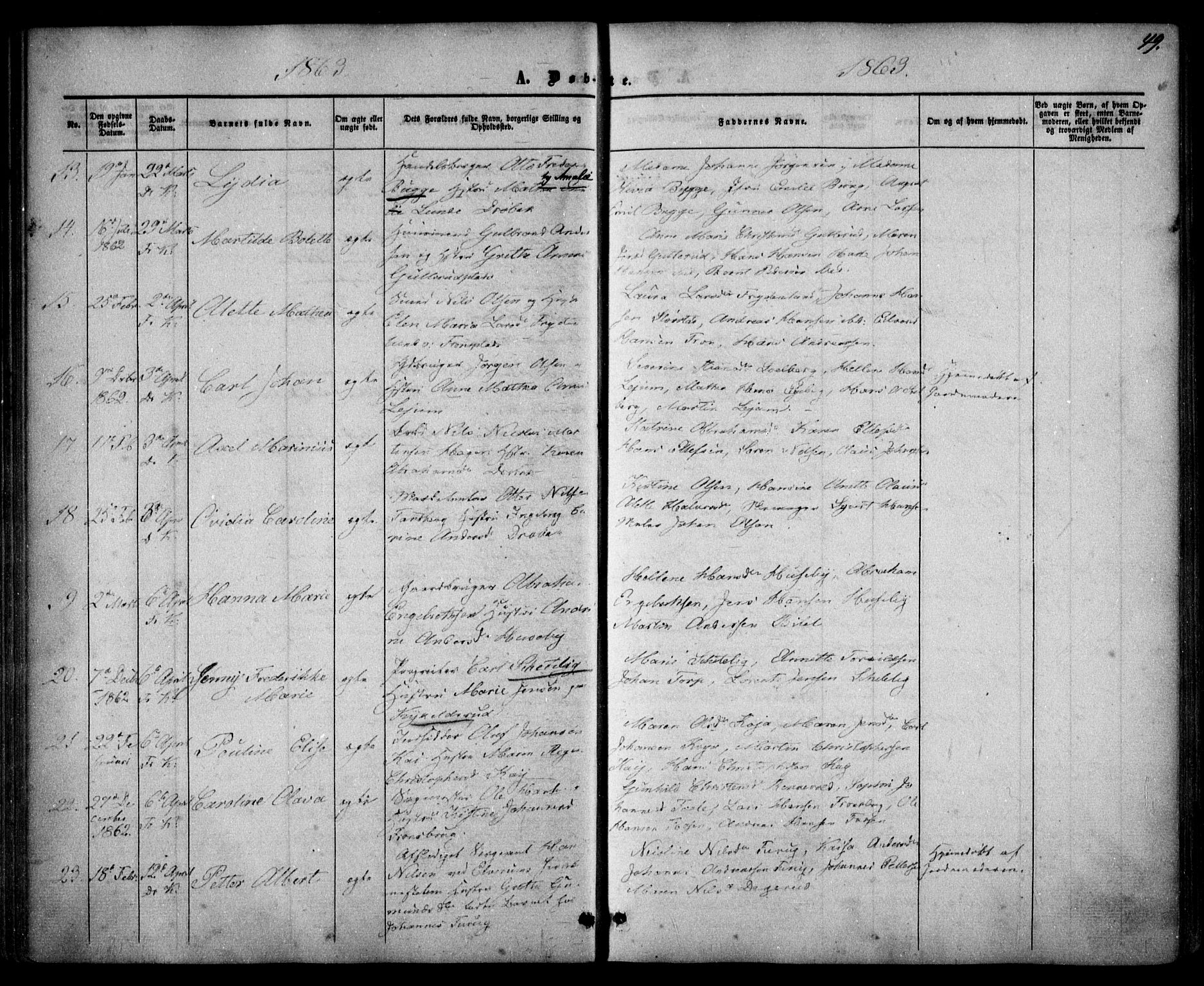 Drøbak prestekontor Kirkebøker, AV/SAO-A-10142a/F/Fa/L0002: Parish register (official) no. I 2, 1858-1870, p. 49