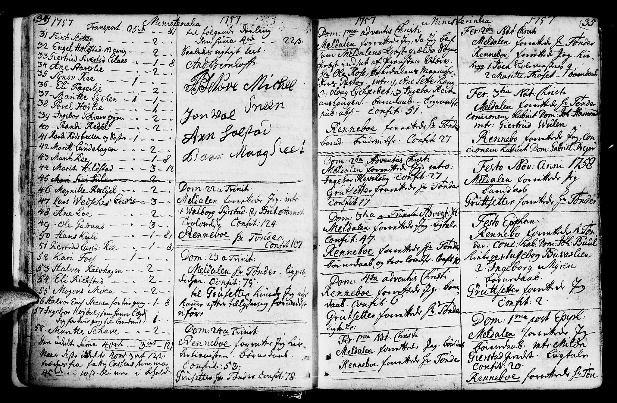Ministerialprotokoller, klokkerbøker og fødselsregistre - Sør-Trøndelag, SAT/A-1456/672/L0851: Parish register (official) no. 672A04, 1751-1775, p. 34-35