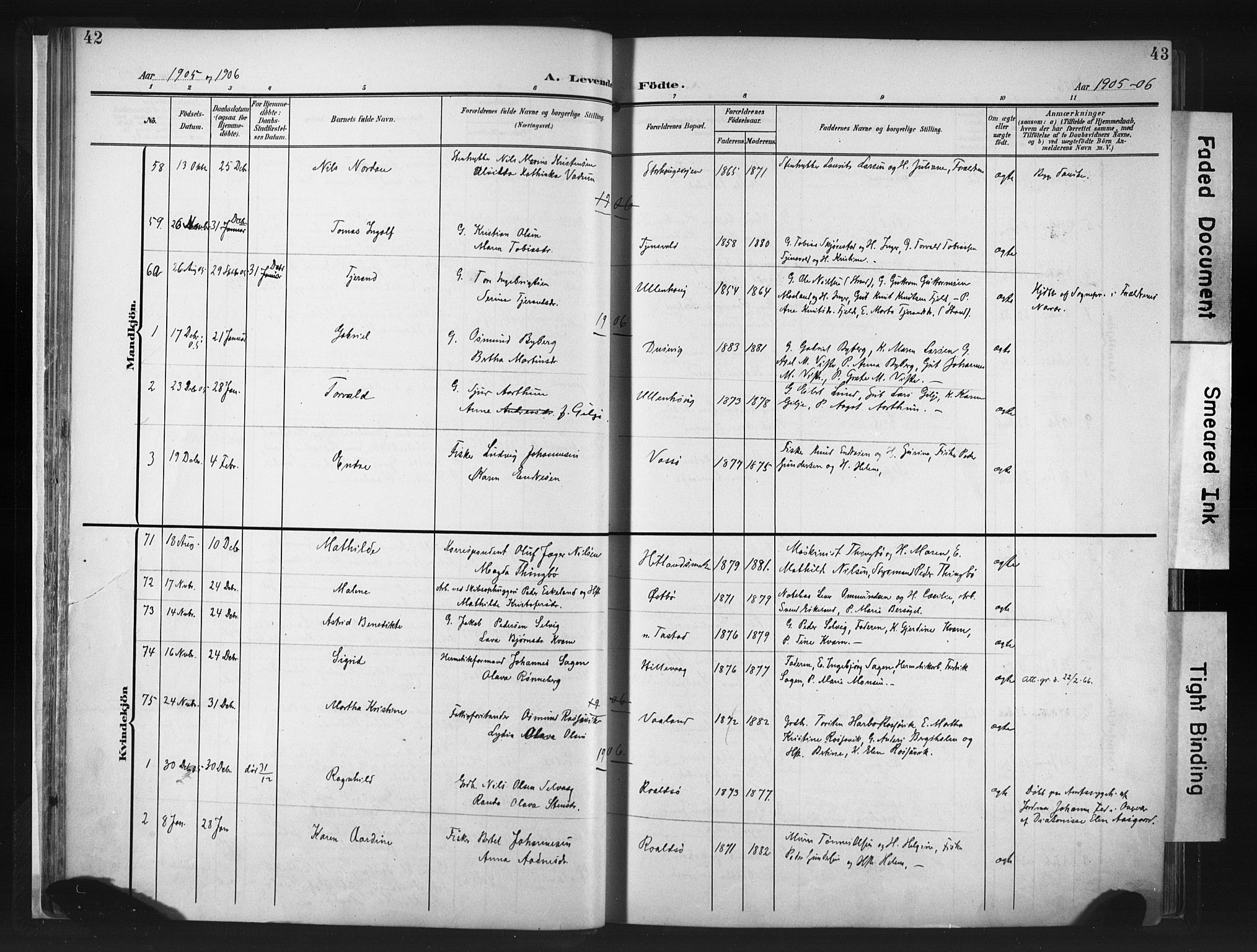 Hetland sokneprestkontor, SAST/A-101826/30/30BA/L0013: Parish register (official) no. A 13, 1904-1918, p. 42-43