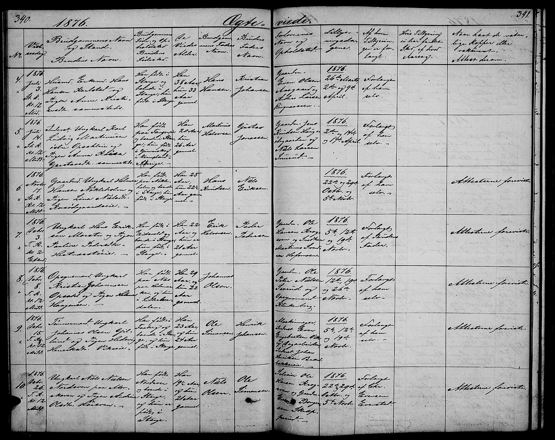 Stange prestekontor, AV/SAH-PREST-002/L/L0005: Parish register (copy) no. 5, 1861-1881, p. 340-341