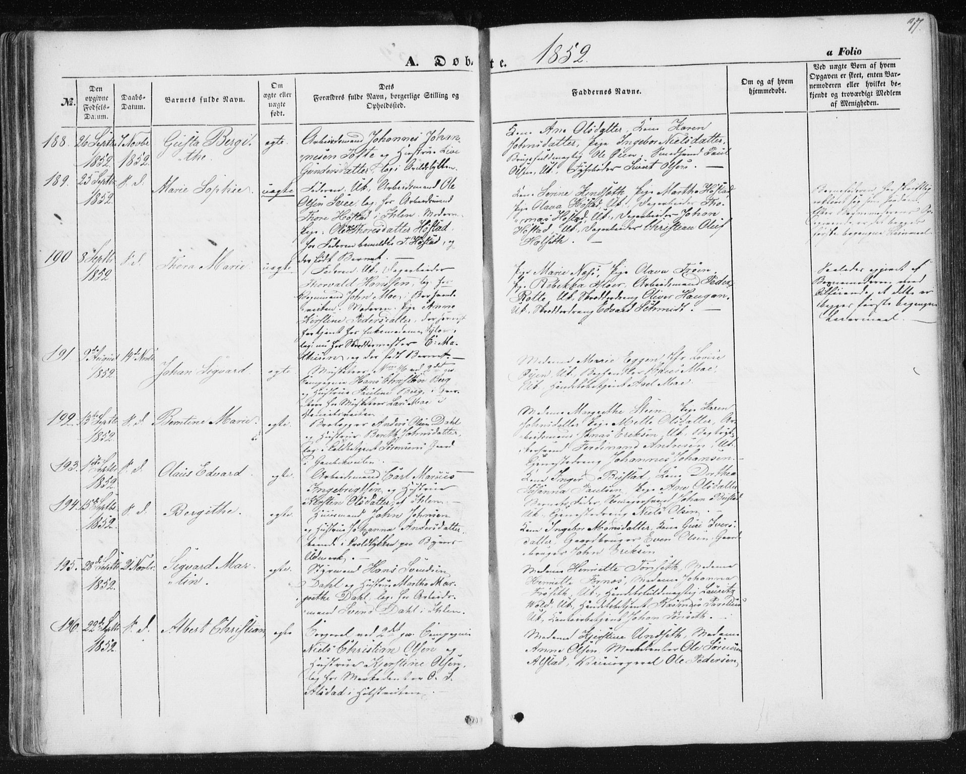 Ministerialprotokoller, klokkerbøker og fødselsregistre - Sør-Trøndelag, SAT/A-1456/602/L0112: Parish register (official) no. 602A10, 1848-1859, p. 37