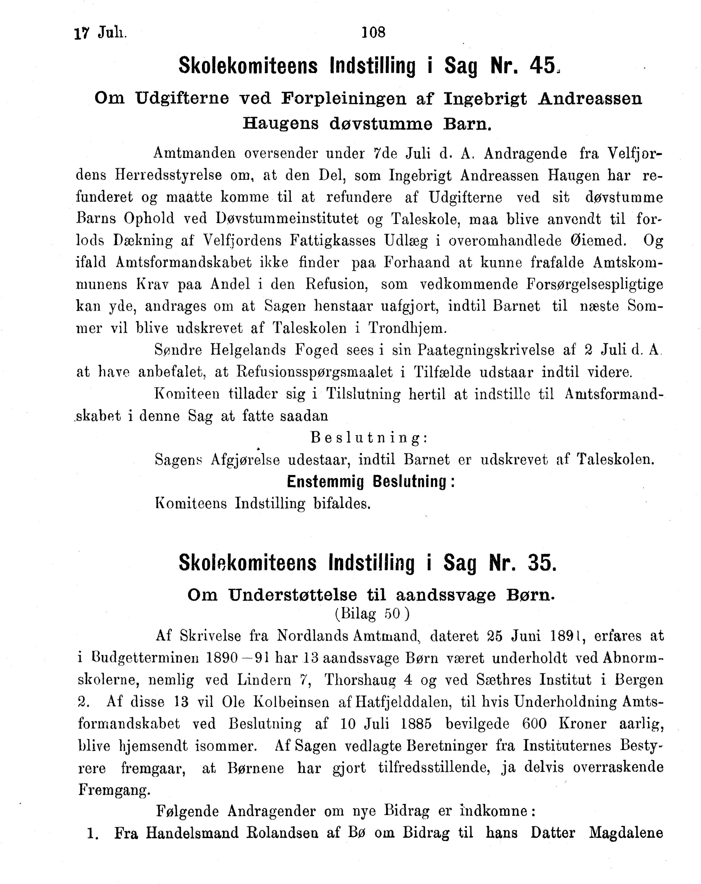 Nordland Fylkeskommune. Fylkestinget, AIN/NFK-17/176/A/Ac/L0016: Fylkestingsforhandlinger 1891-1893, 1891-1893