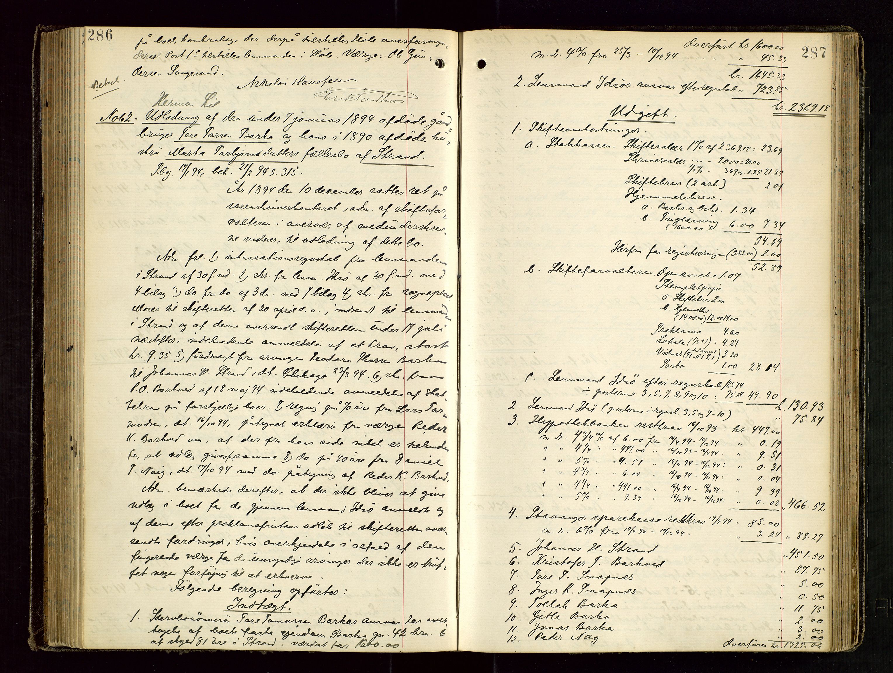 Ryfylke tingrett, AV/SAST-A-100055/001/IV/IVD/L0029: Skifteprotokoll, register i protokollen, 1893-1897, p. 286-287