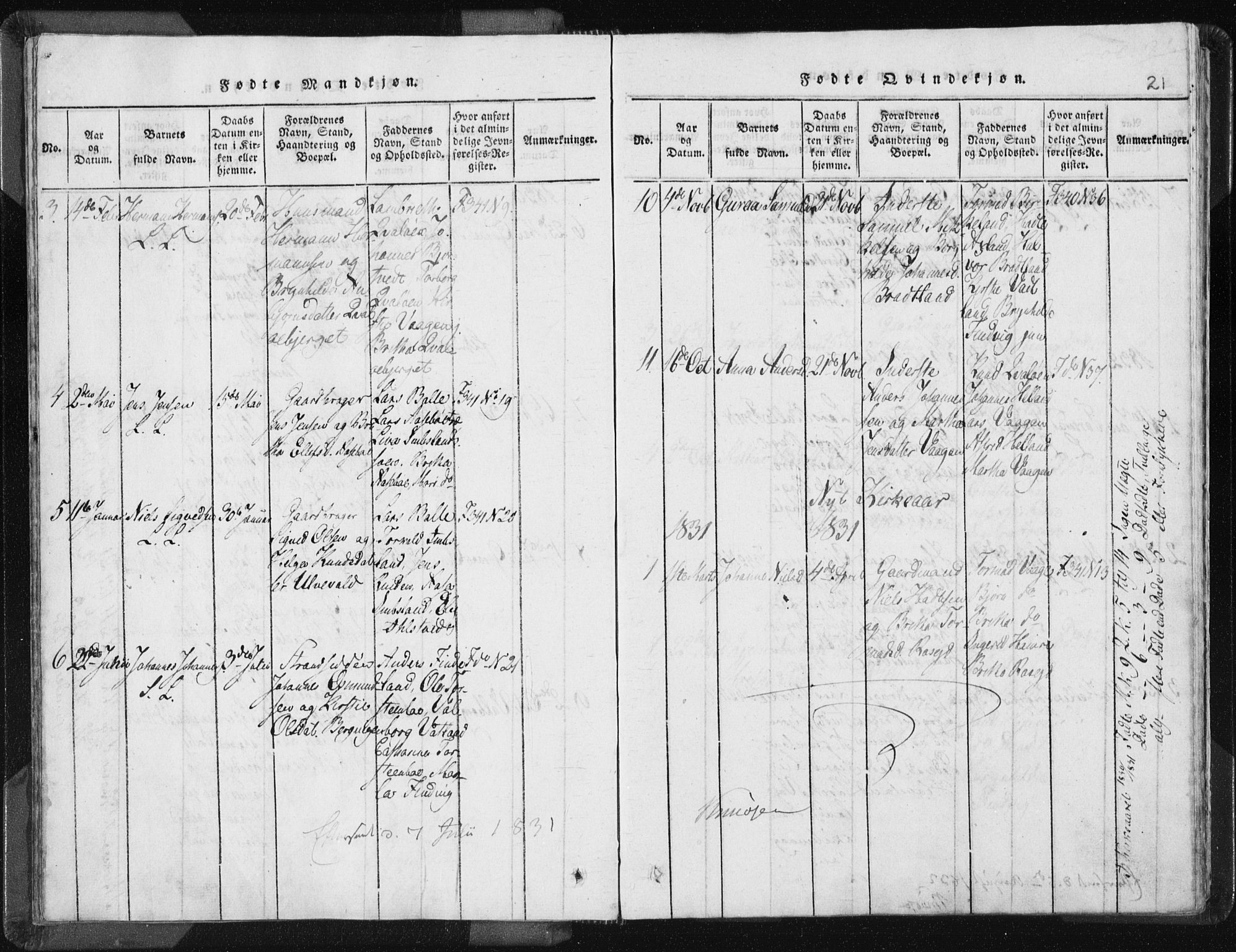 Vikedal sokneprestkontor, AV/SAST-A-101840/01/IV: Parish register (official) no. A 5, 1817-1850, p. 21