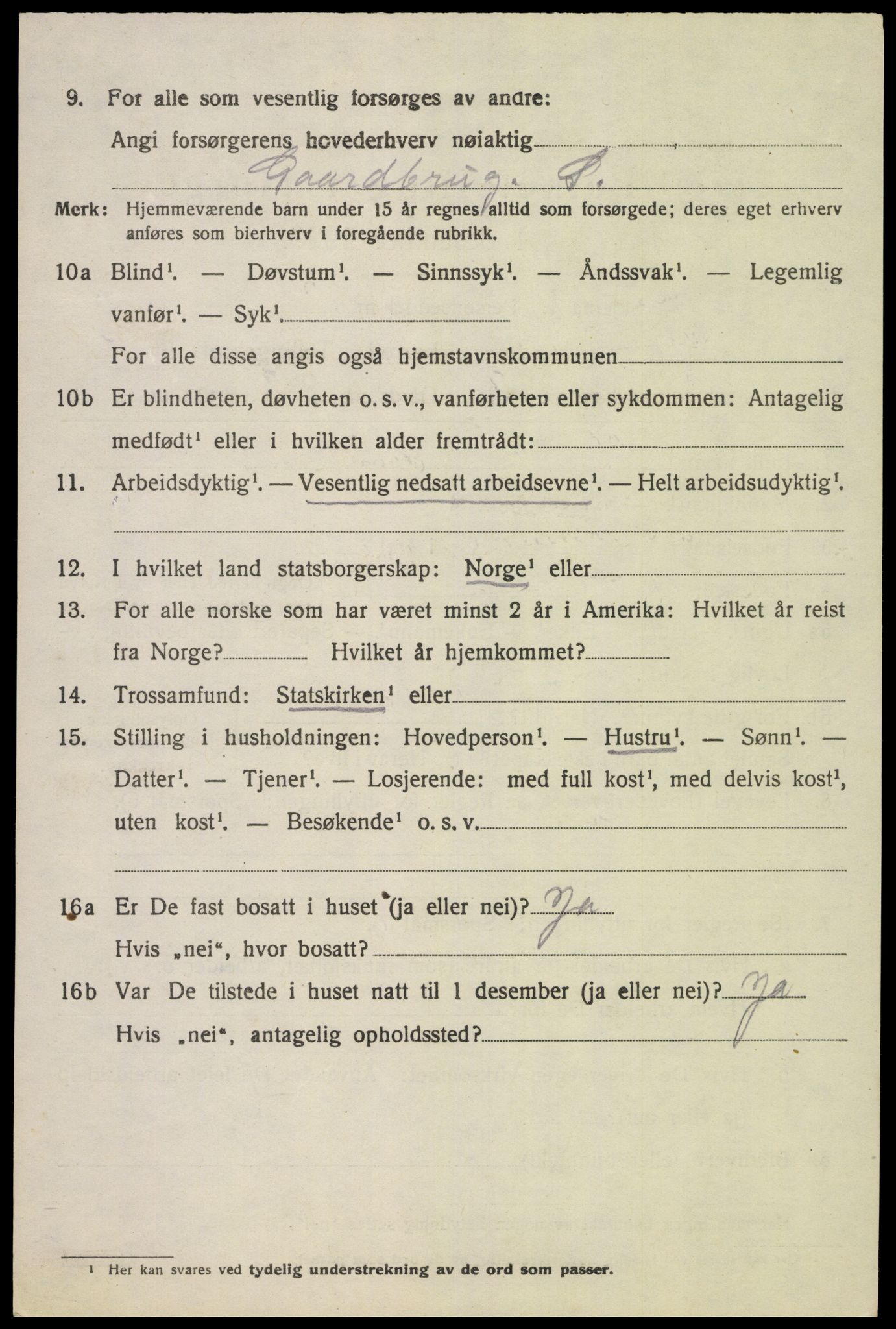 SAK, 1920 census for Fjotland, 1920, p. 1537