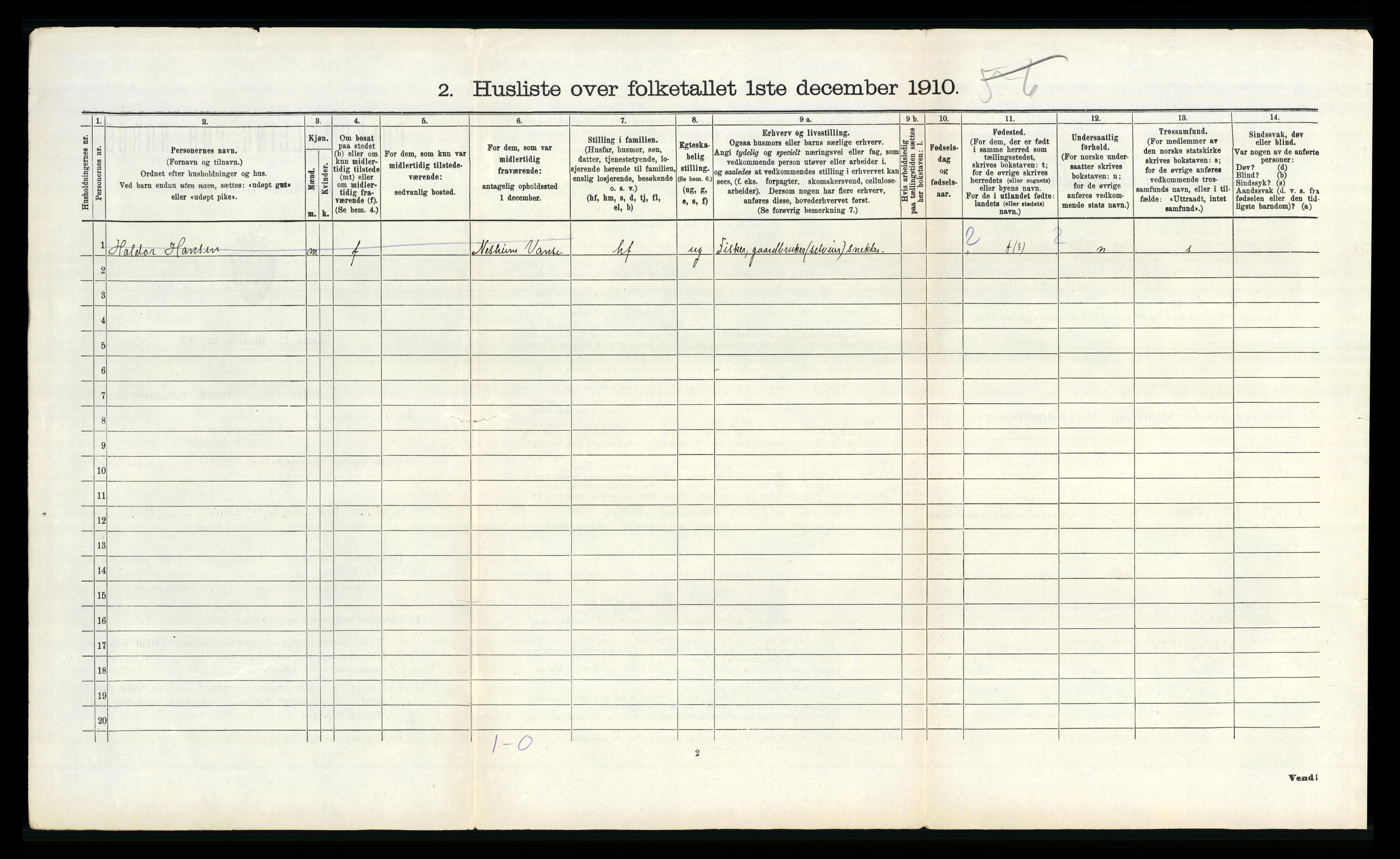 RA, 1910 census for Vanse, 1910, p. 2578